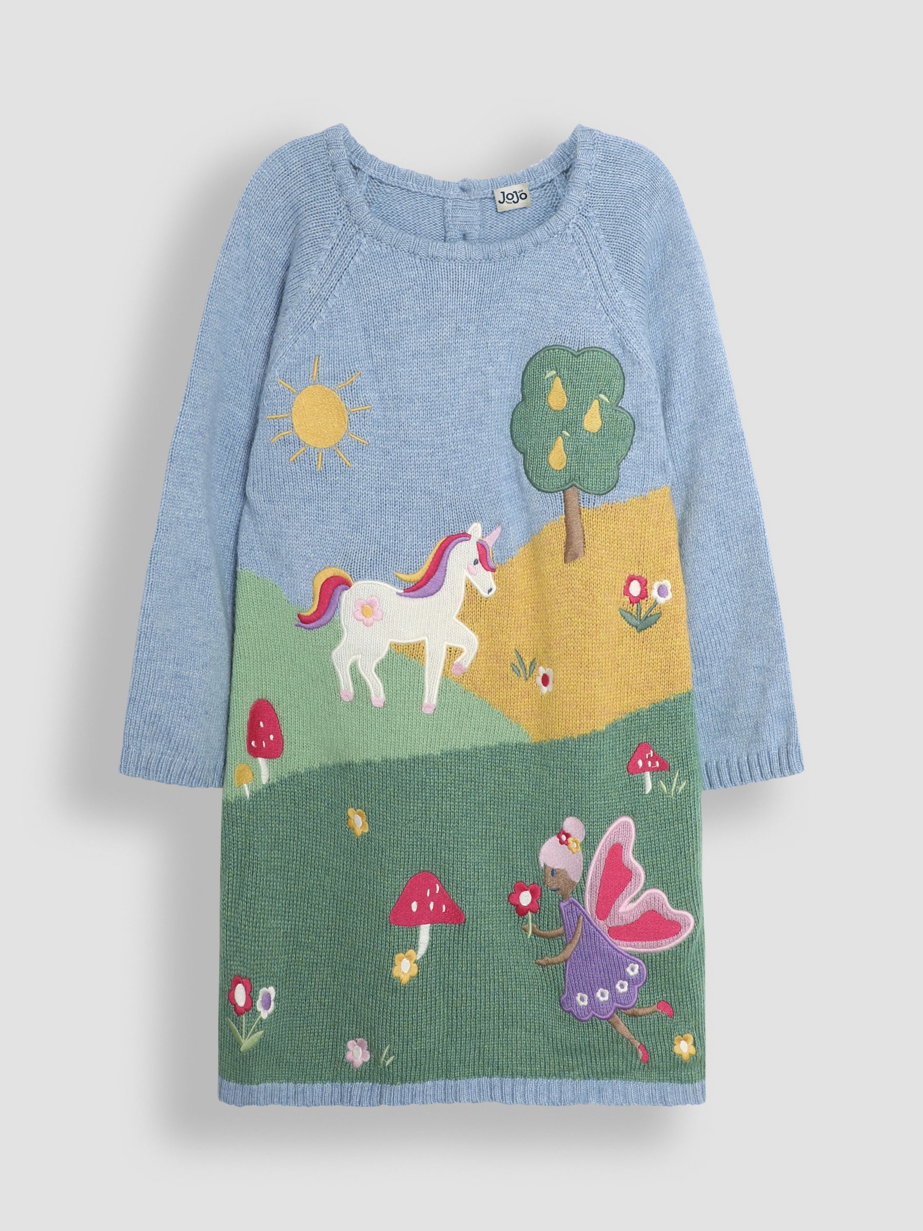 Blue Fairy & Unicorn Meadow Scene Knitted Dress
