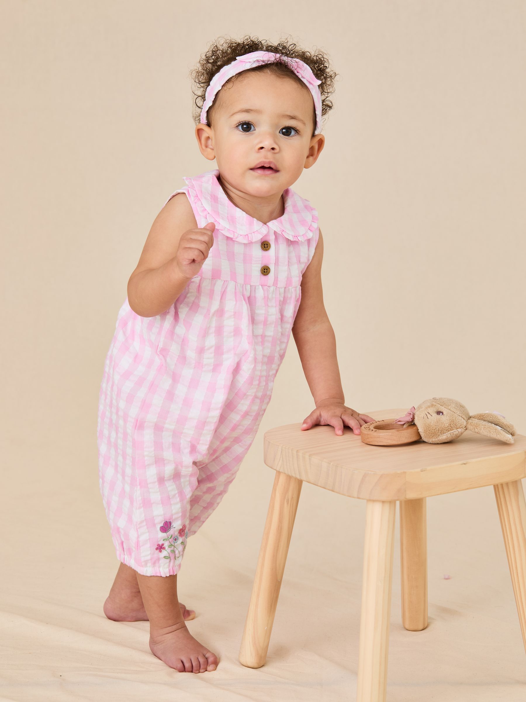 Pink Gingham Peter Flopsy Bunny Jumpsuit & Headband Set
