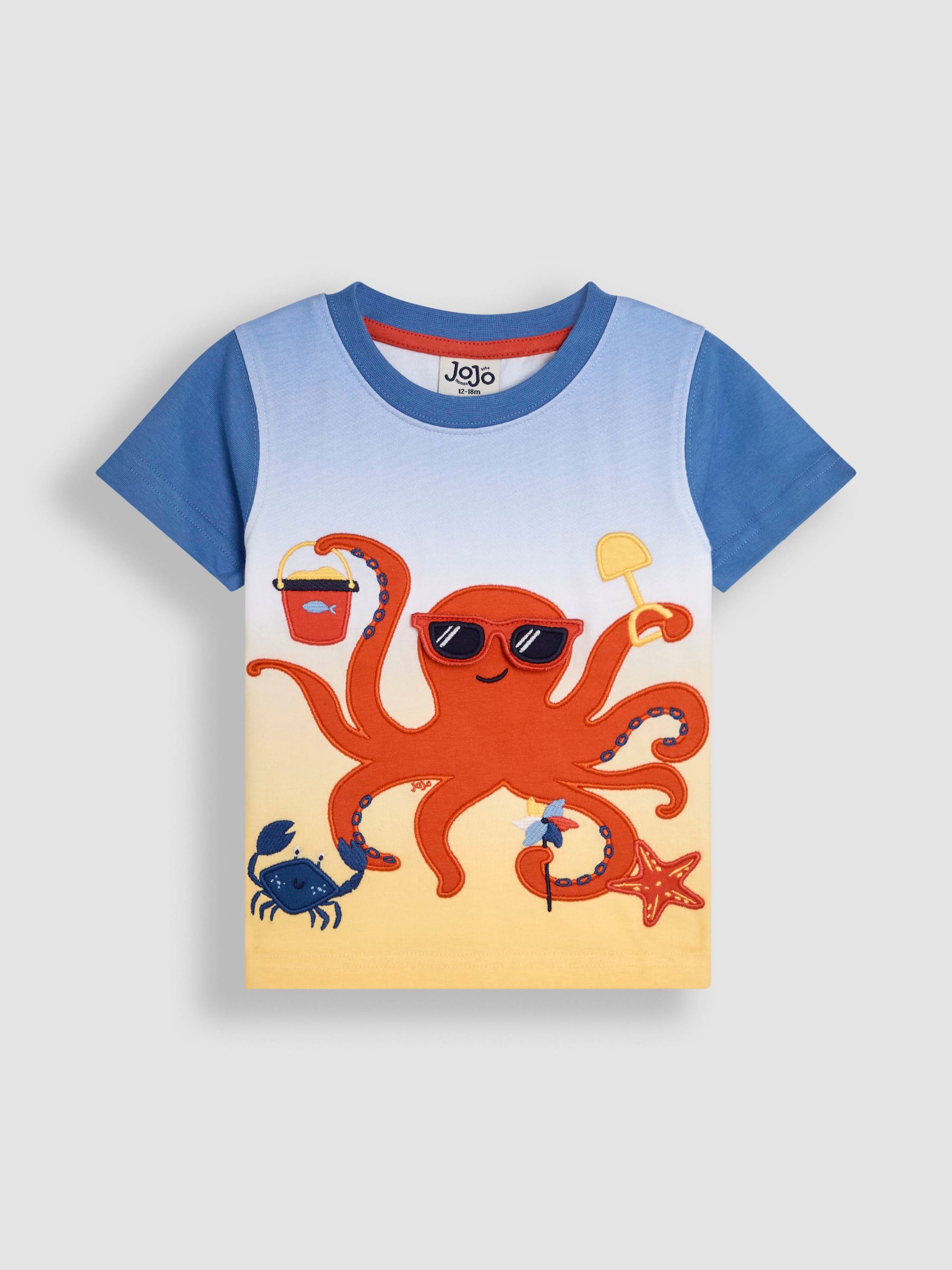 Blue Octopus Interactive Appliqué 100% Cotton T-Shirt