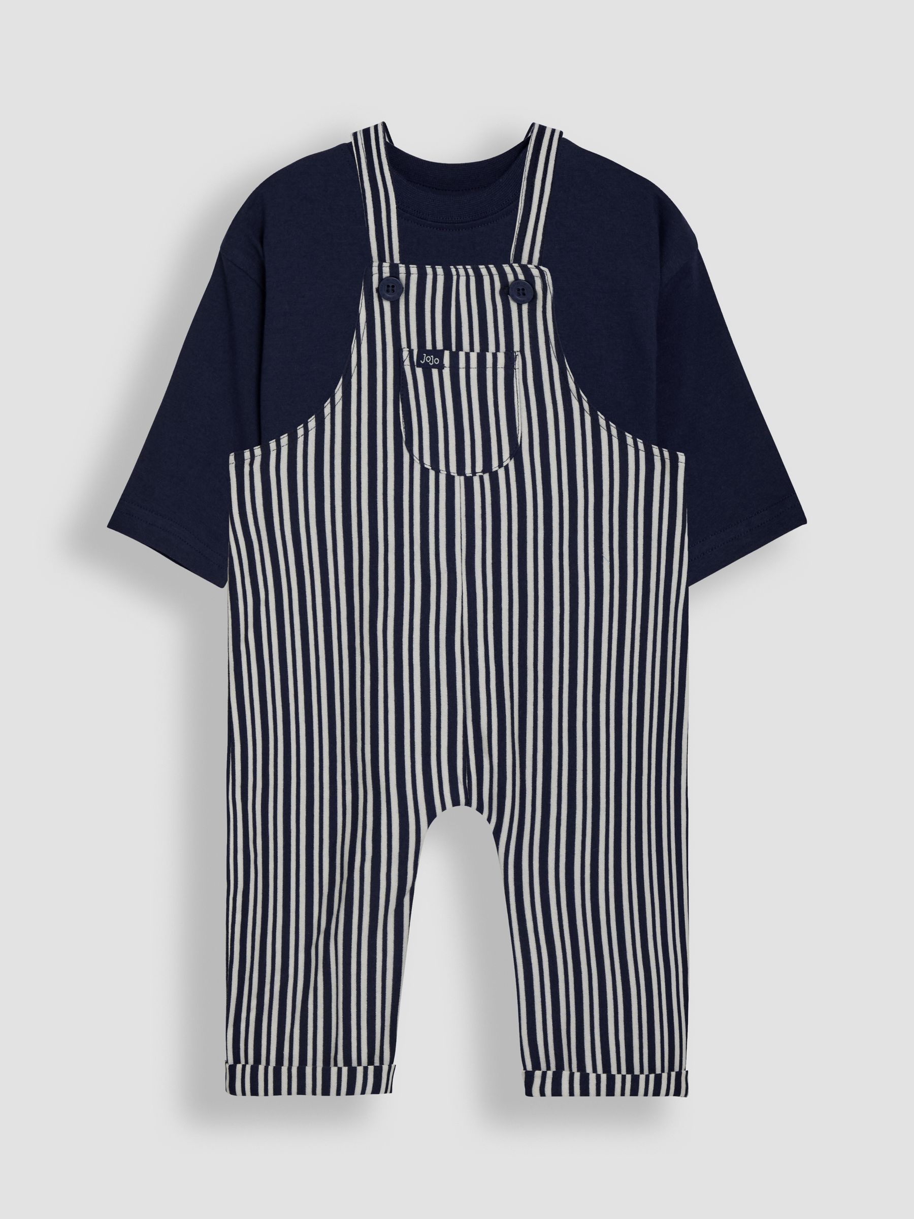 Stone Stripe 100% Cotton Dungarees & Top Set