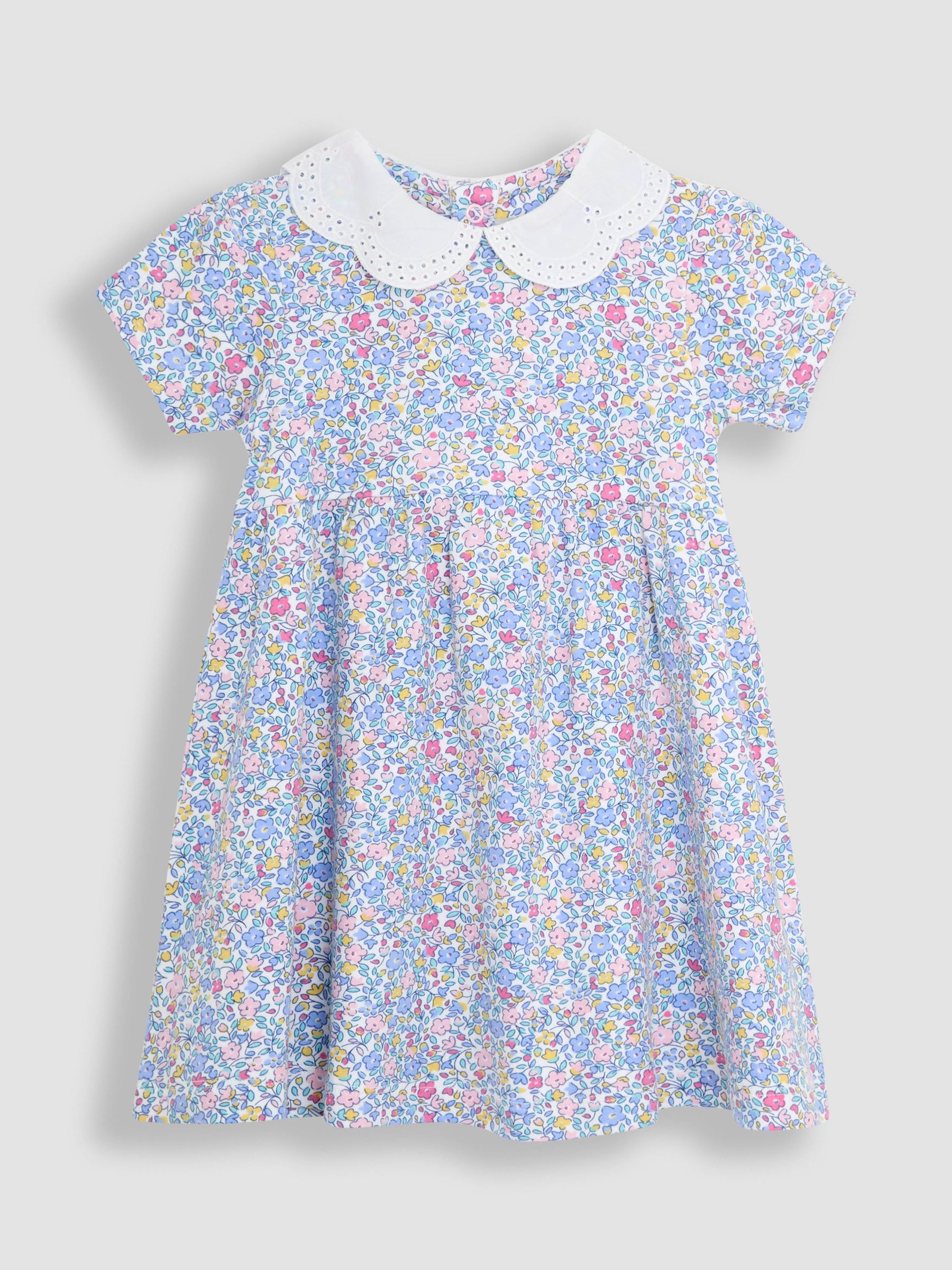Pink Ditsy Floral Broderie Collar Dress