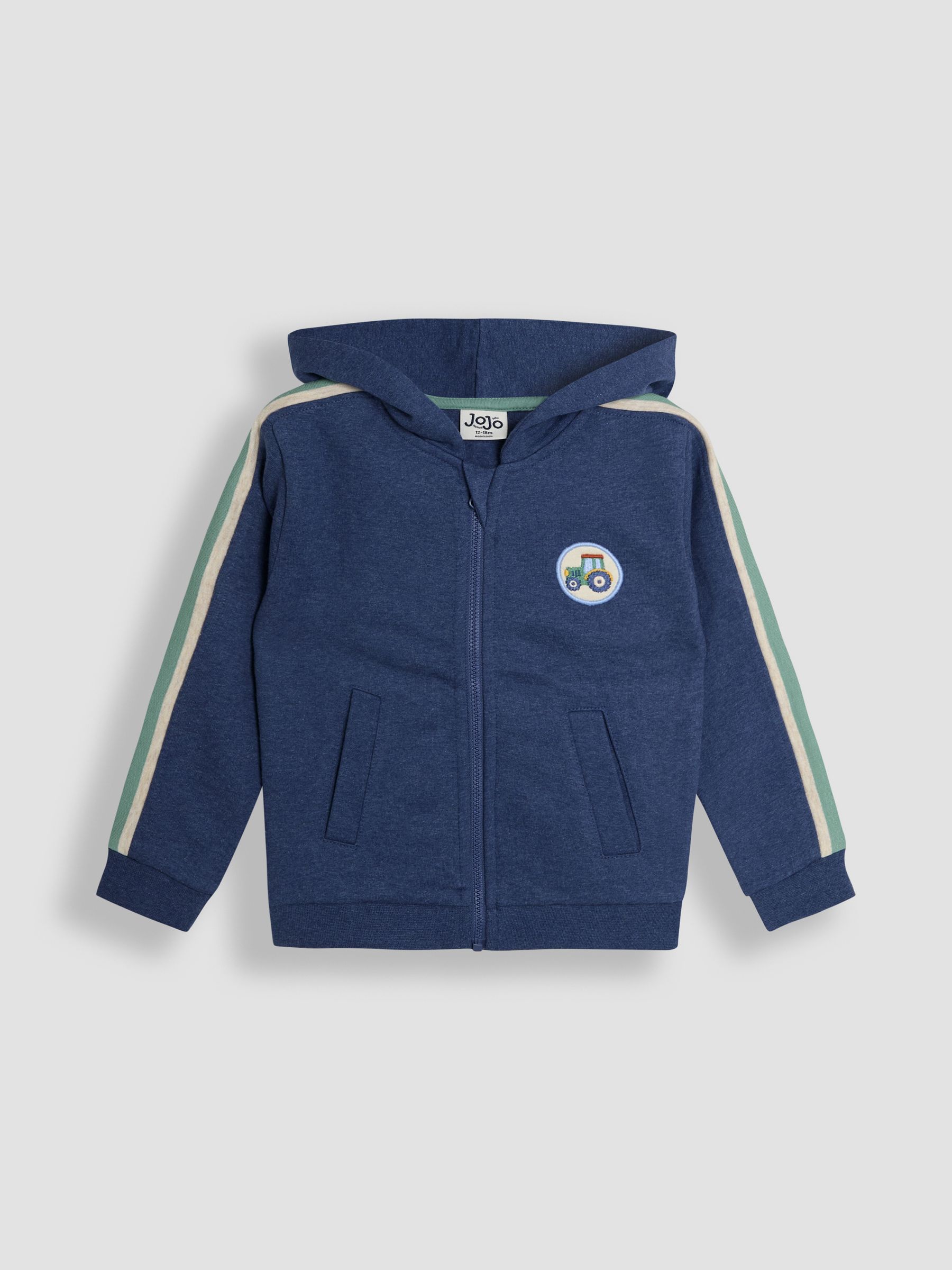 Denim Tractor Badge Zip Up Hoodie
