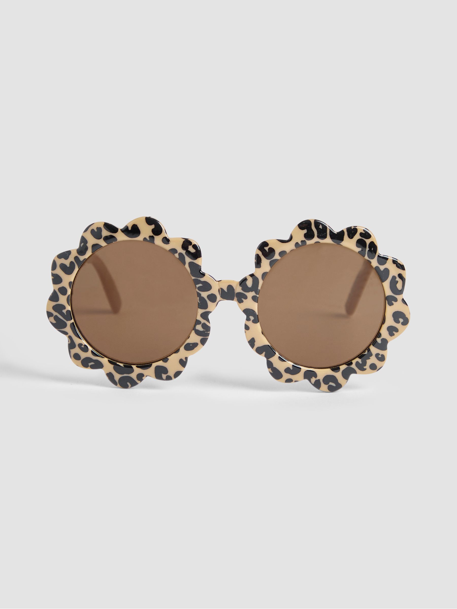 Brown Flower Print Shaped Sunglasses