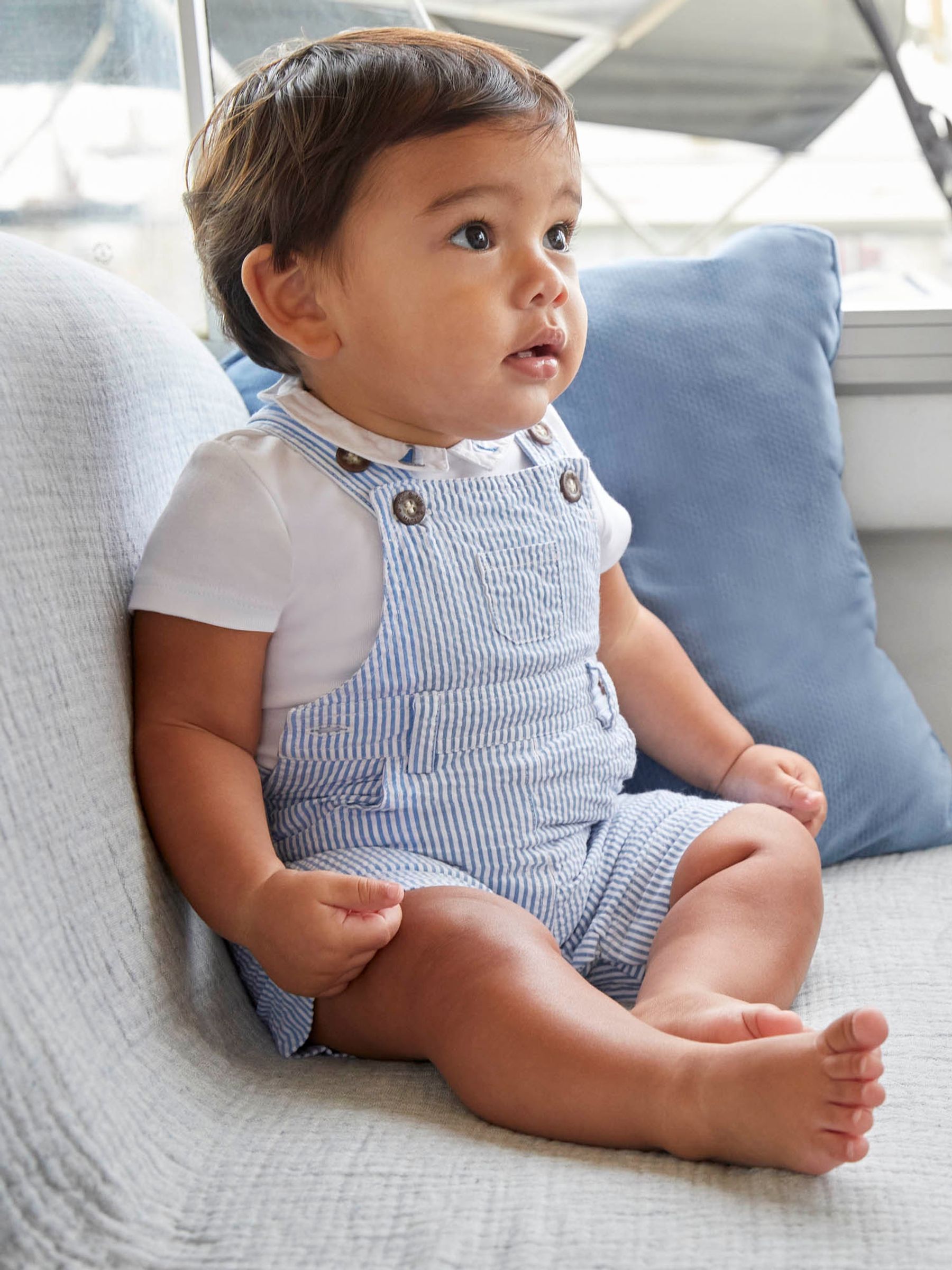Natural Stone Seersucker Stripe Dungarees