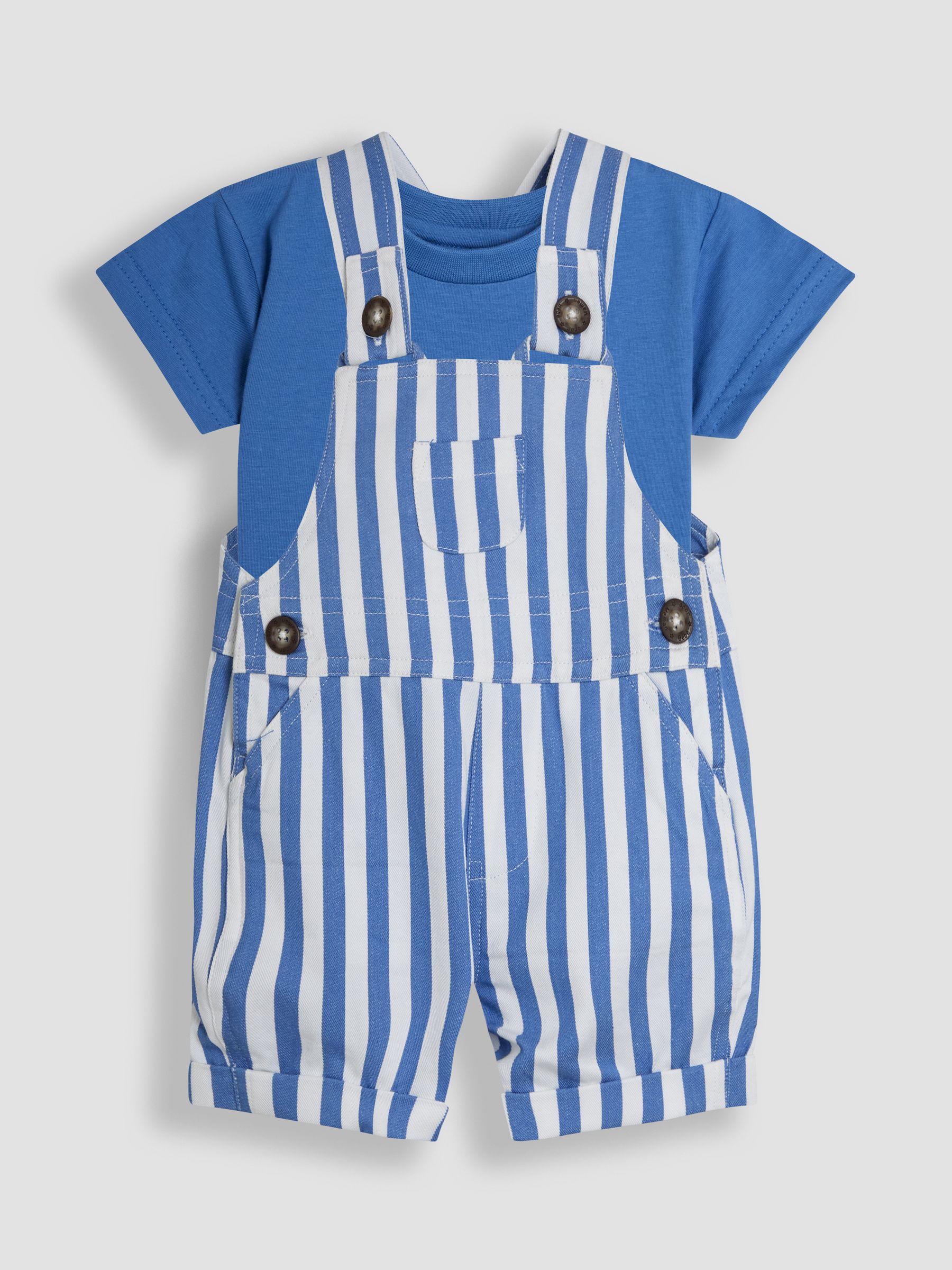 Blue 2-Piece Stripe Dungarees & T-Shirt Set