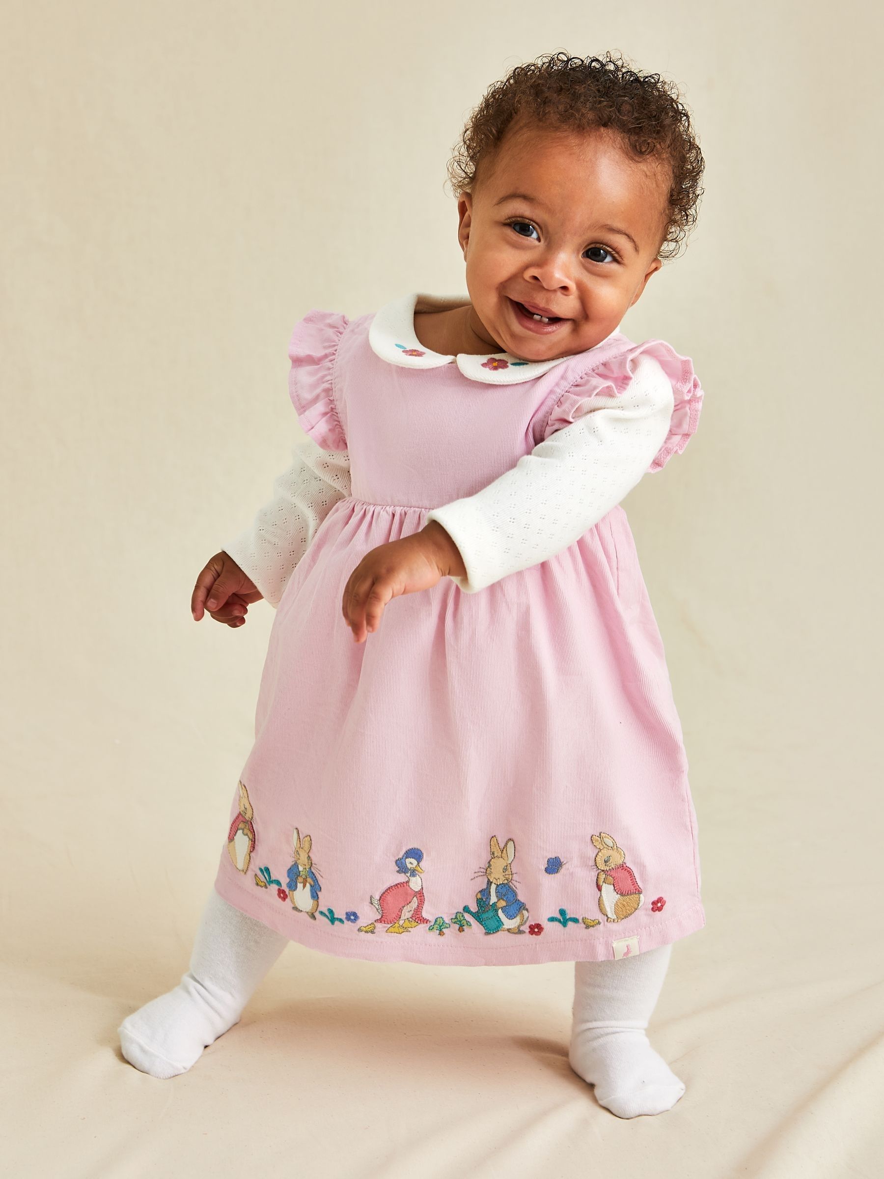 Pink Baby Peter Rabbit Embroidered Dress and Body Set