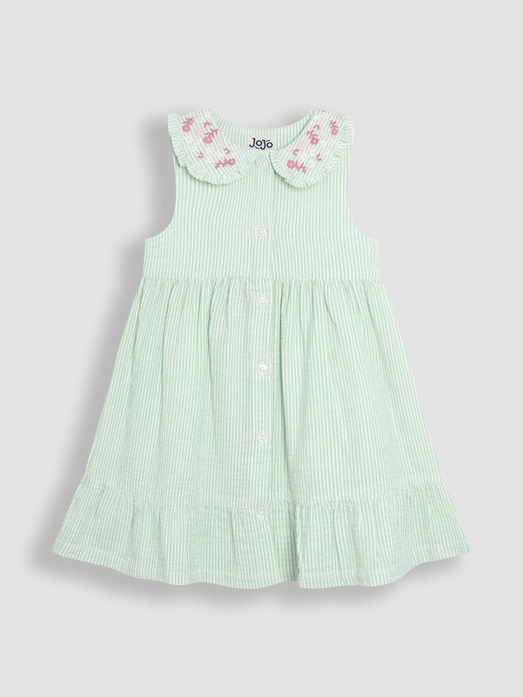Pink Seersucker Stripe Collar Button Through Dress