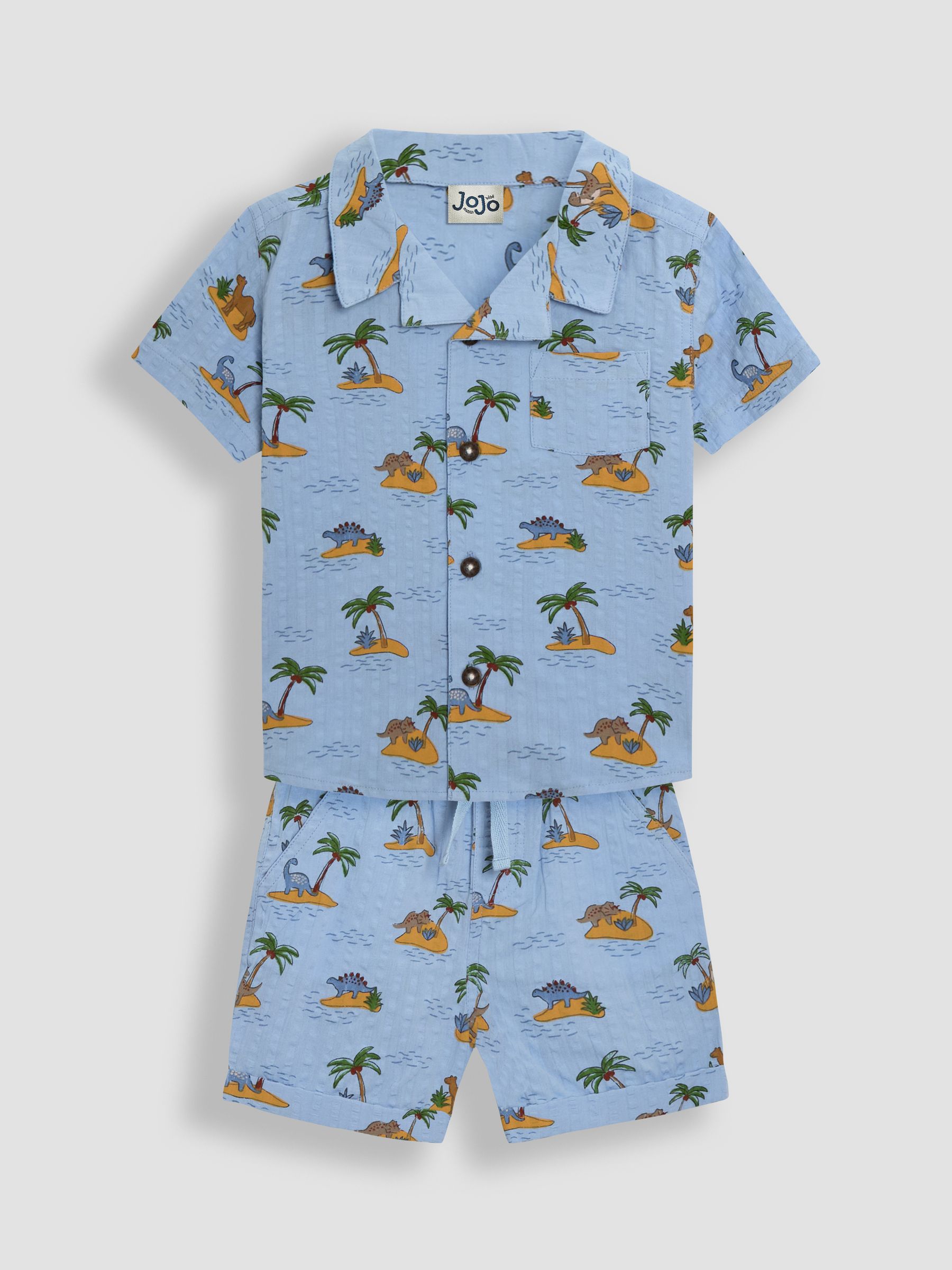 Blue Dino Island 2-Piece Printed Shirt & Shorts Set