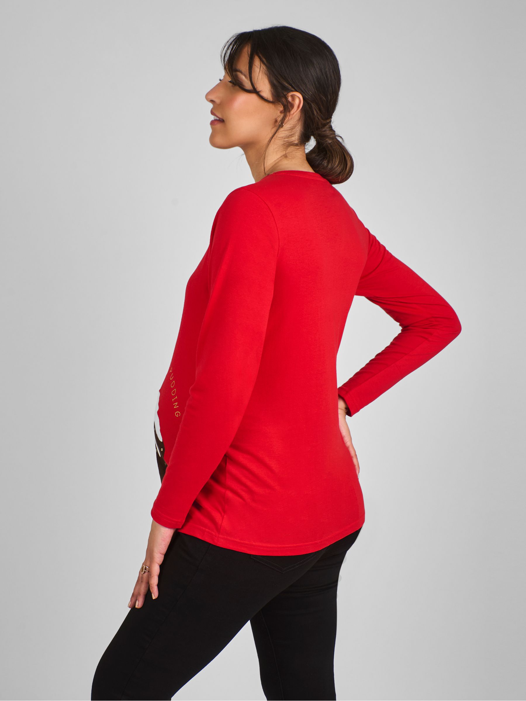 Red Maternity Christmas Pudding Cotton Top