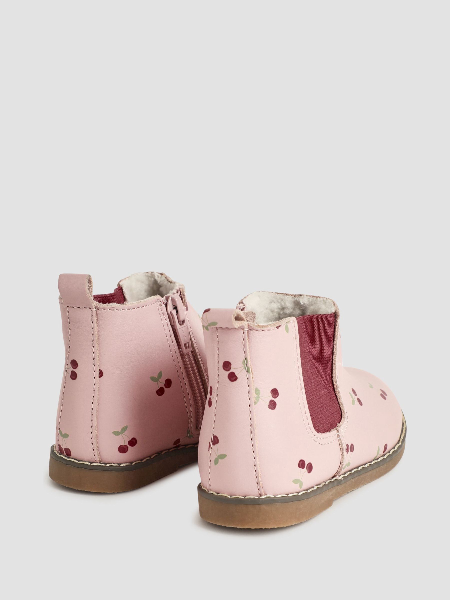 Pink Pretty Cherry Print Leather Chelsea Boots