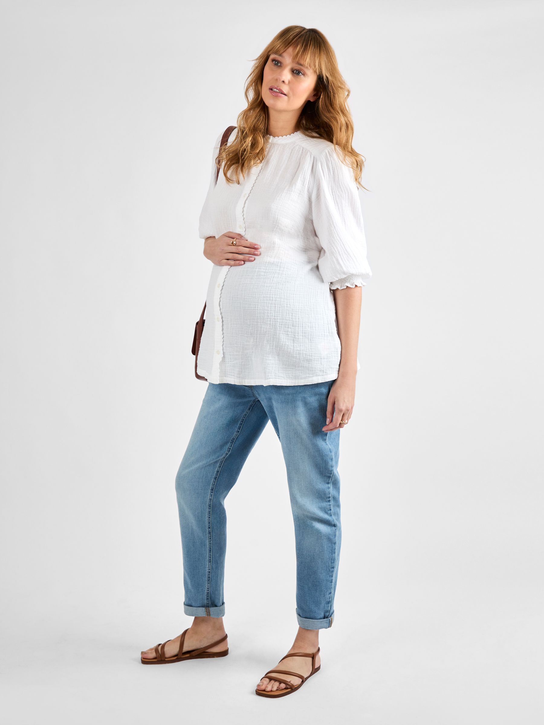 White Button Through Textured Maternity Blouse