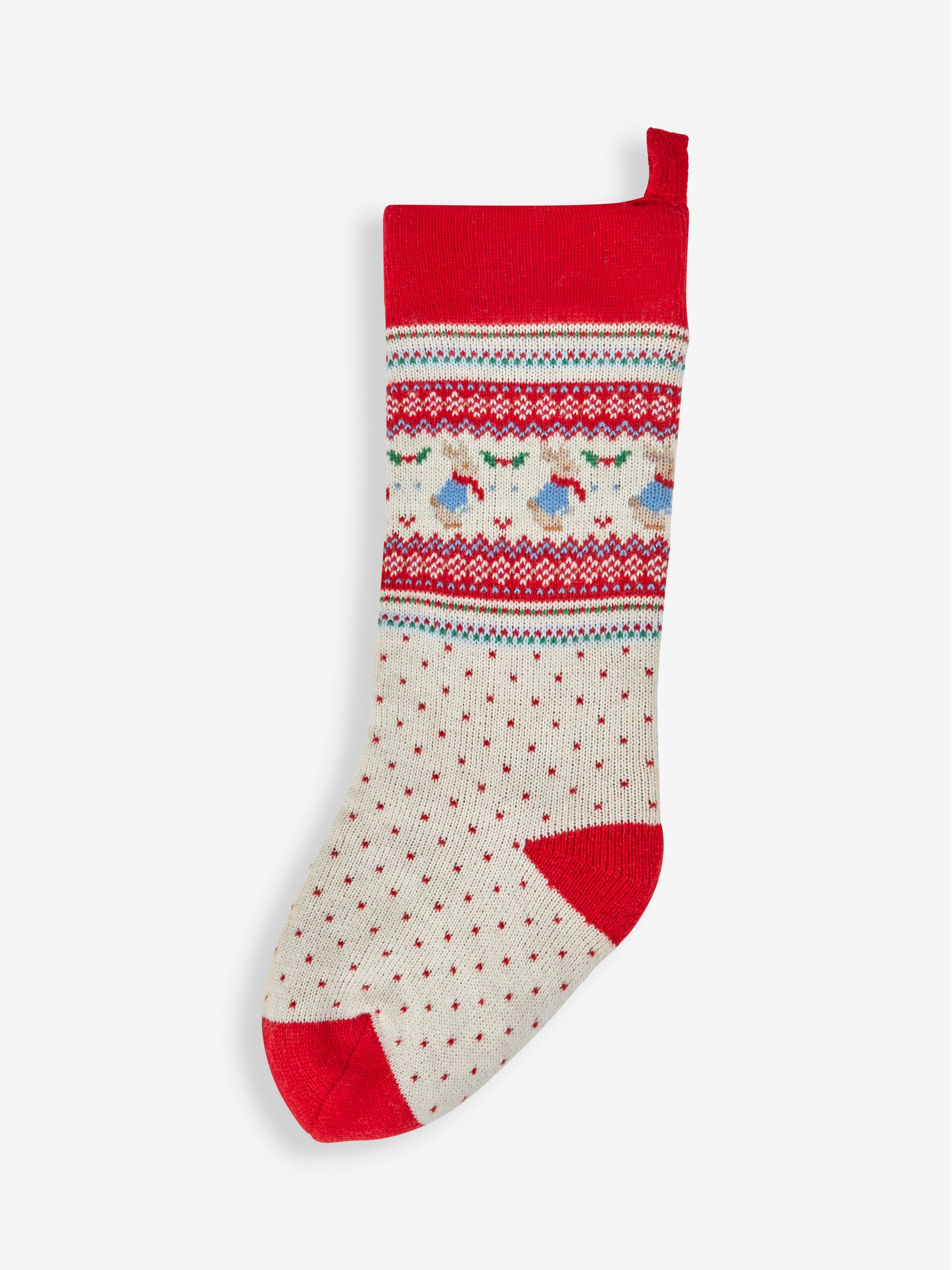 Red Peter Rabbit Fair Isle Knitted Christmas Stocking