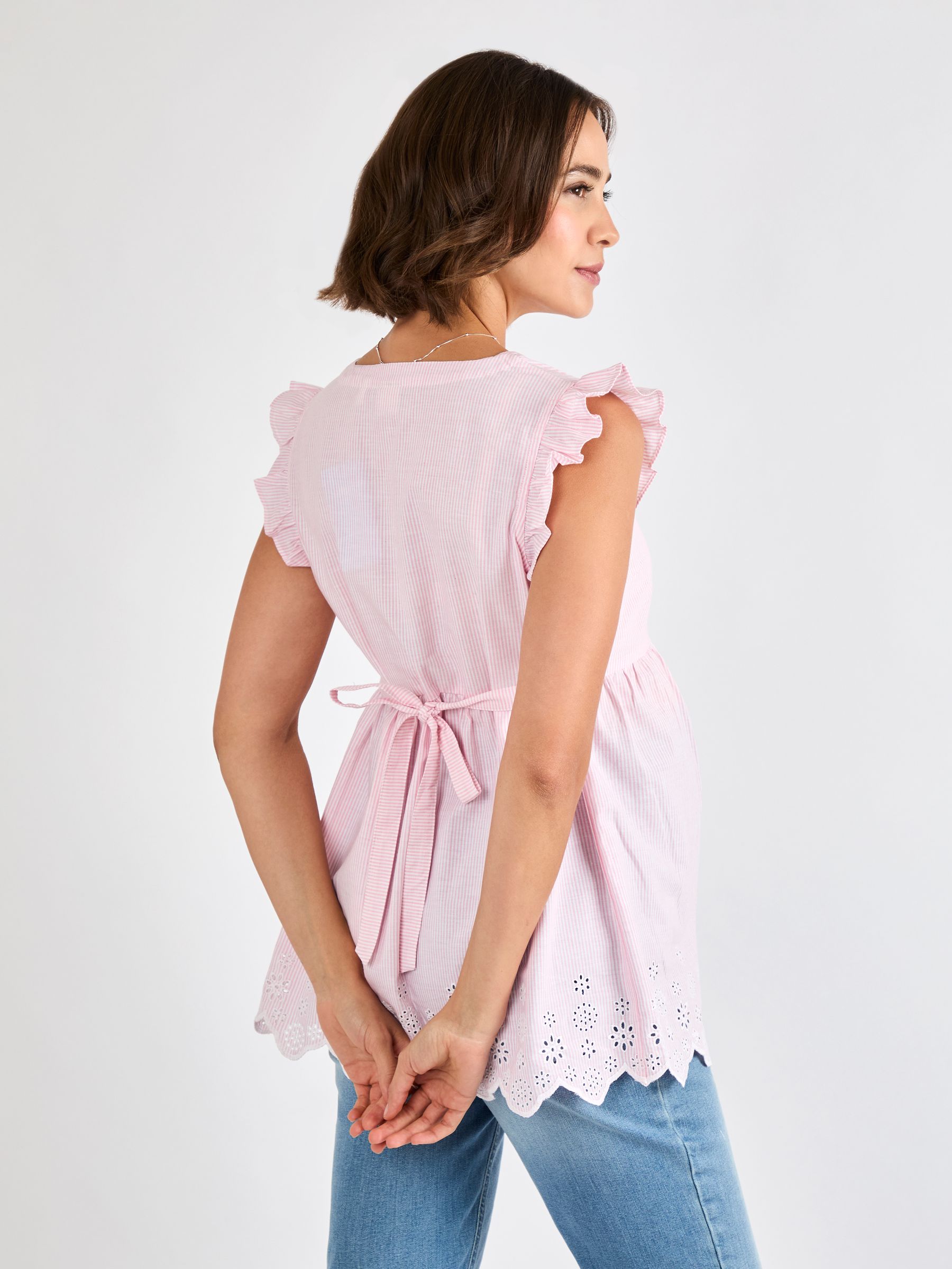 Pink Maternity Stripe Broderie 100% Cotton Blouse