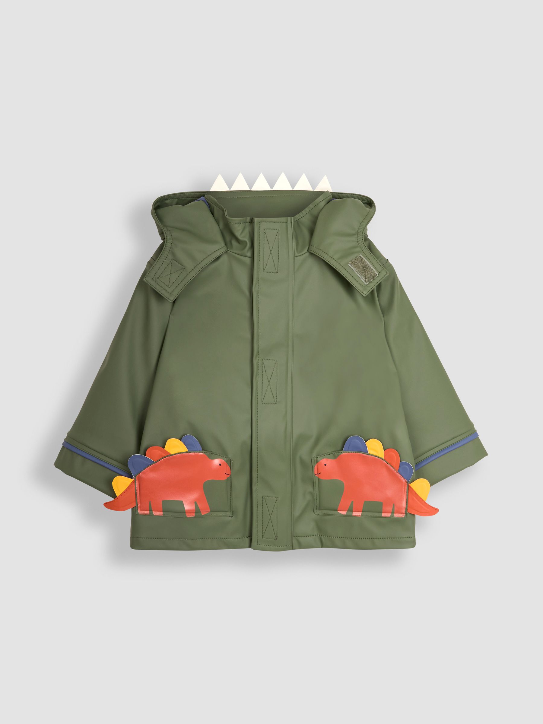 Green Dinosaur Applique Pocket Cosy Waterproof Jacket