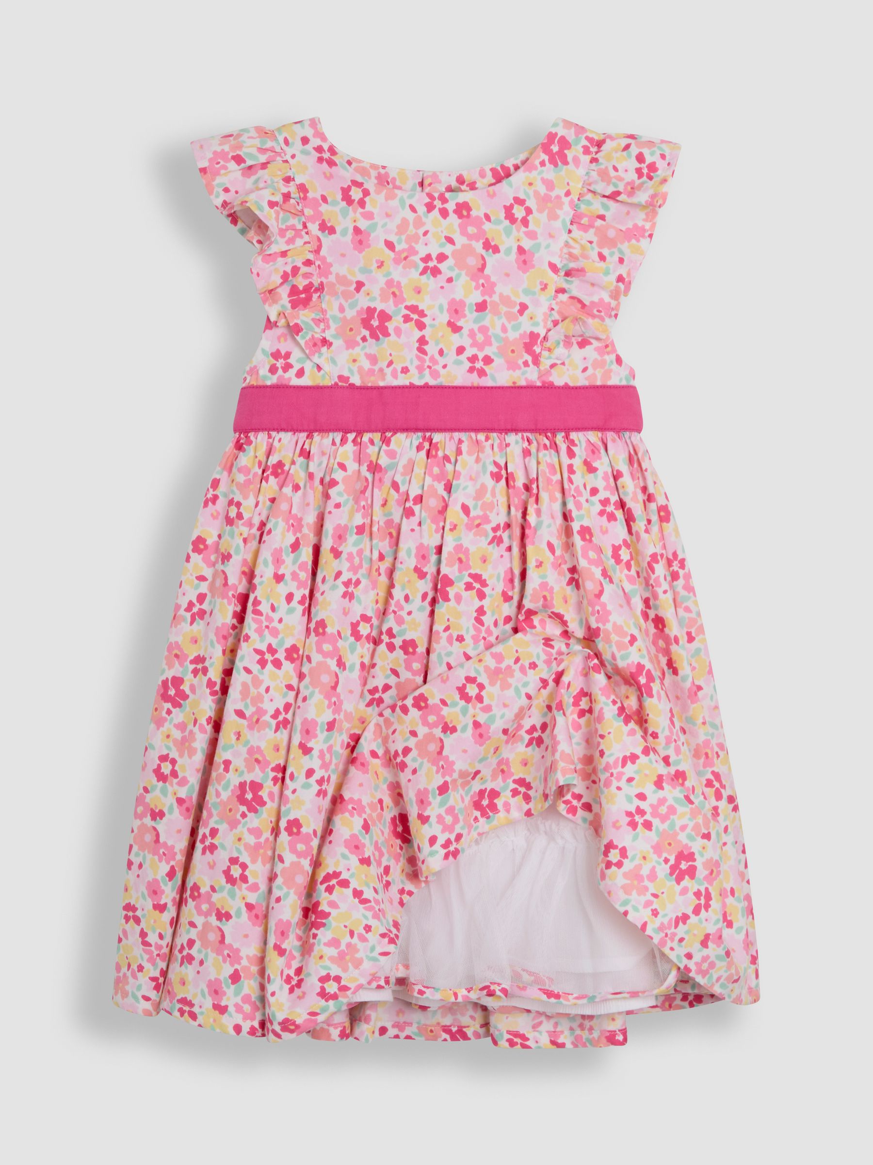 Pink Pretty Floral Ruffle Front Party Dress