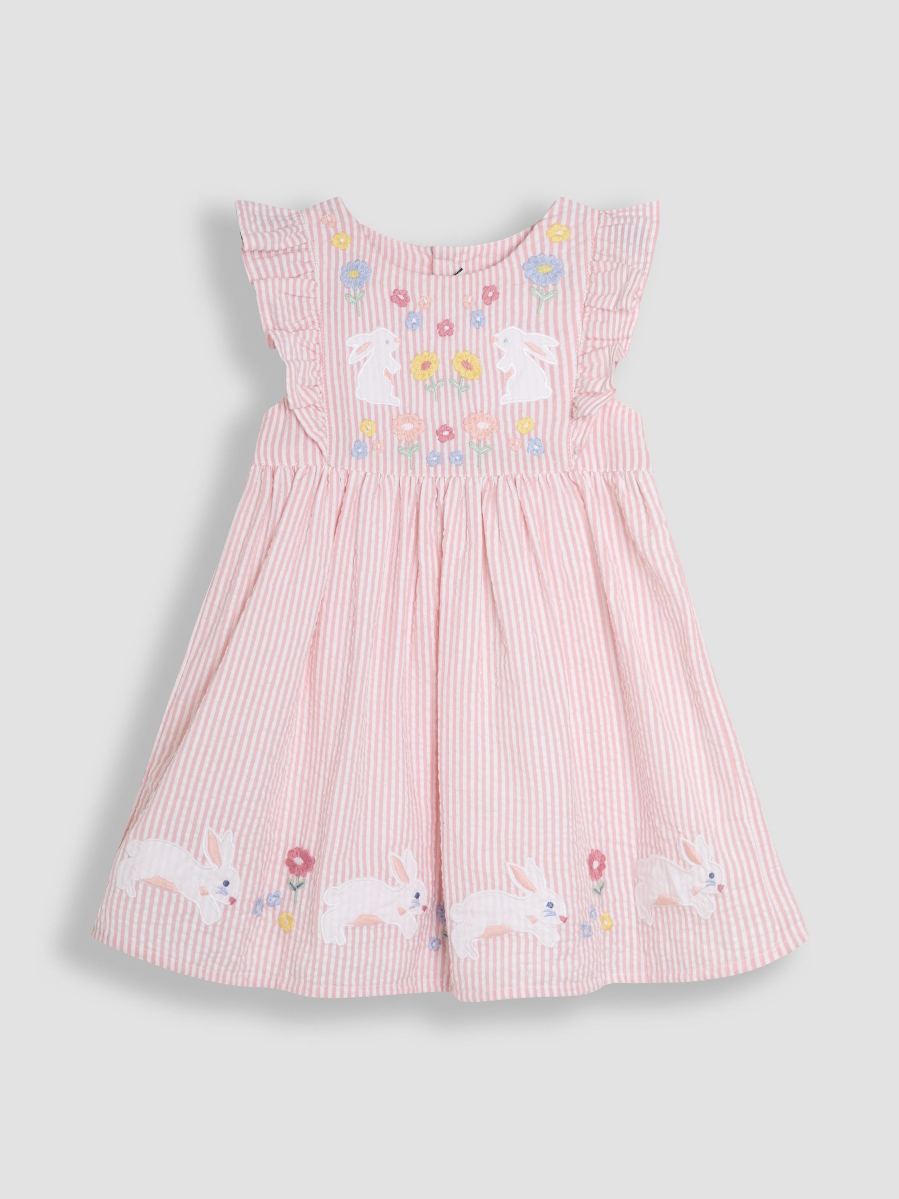 Pink Bunny Appliqué Seersucker Summer 100% Cotton Dress