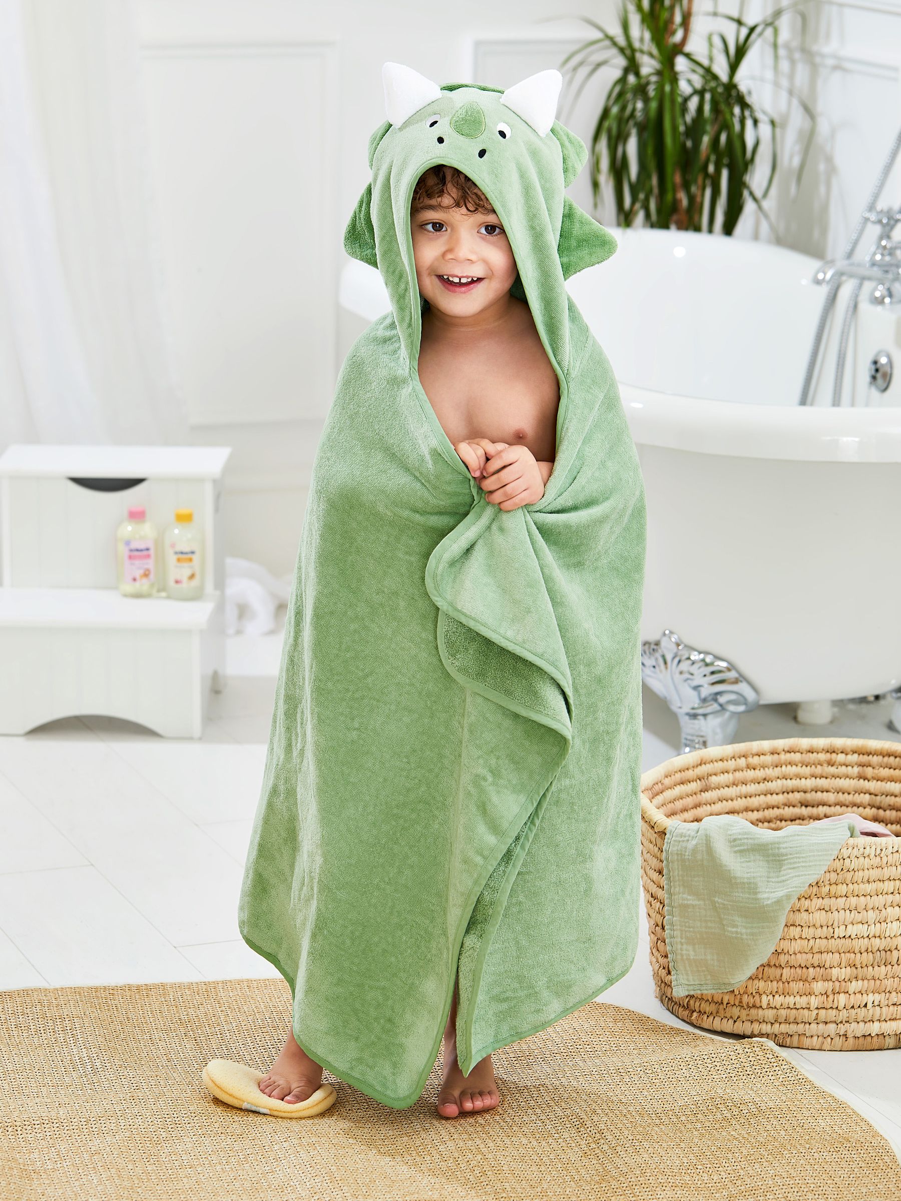 Green Dino Large Hooded Towel