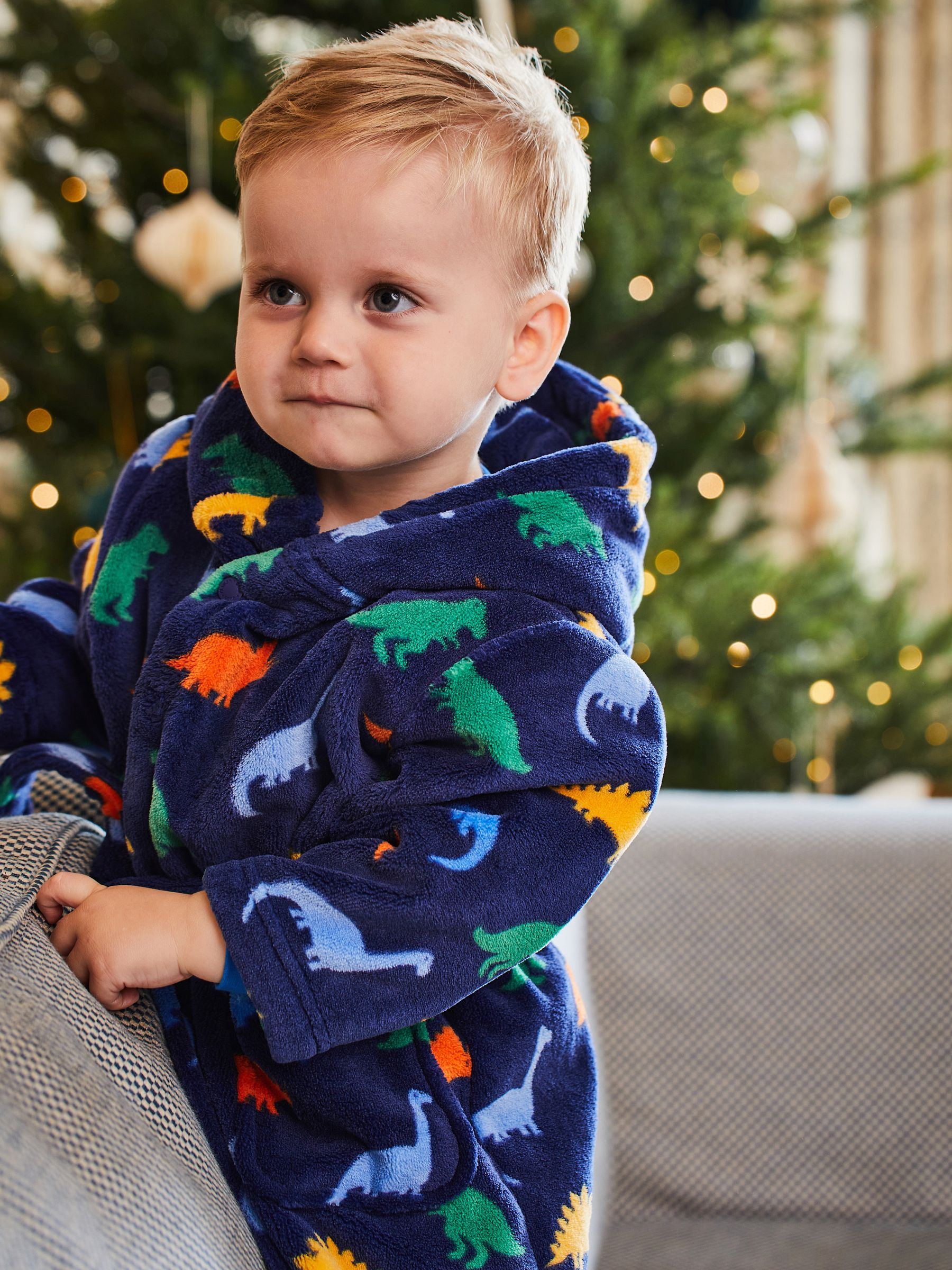 Navy Dinosaur Print Dressing Gown