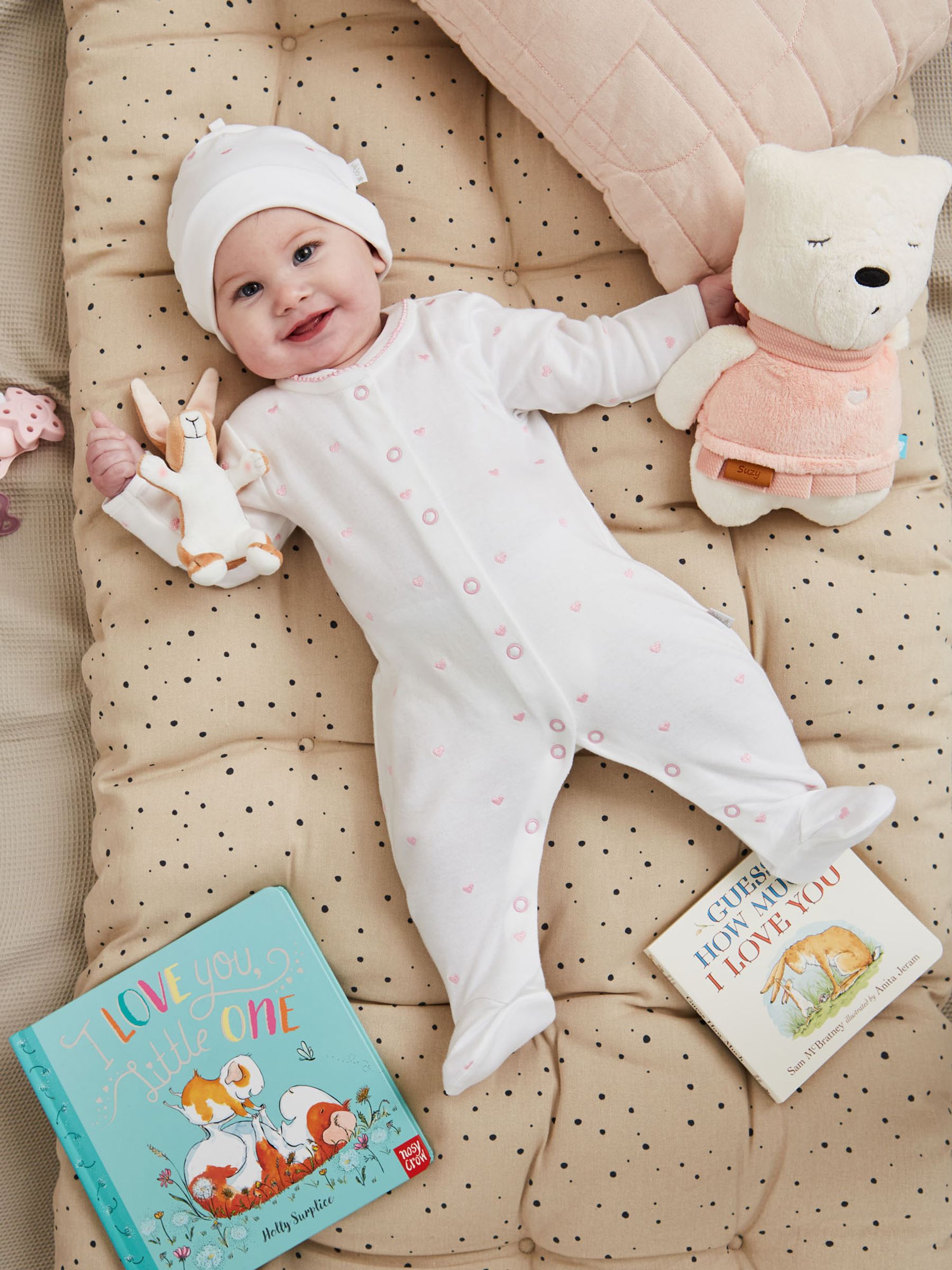 Pink 100% Organic Cotton Heart Embroidered Sleepsuit