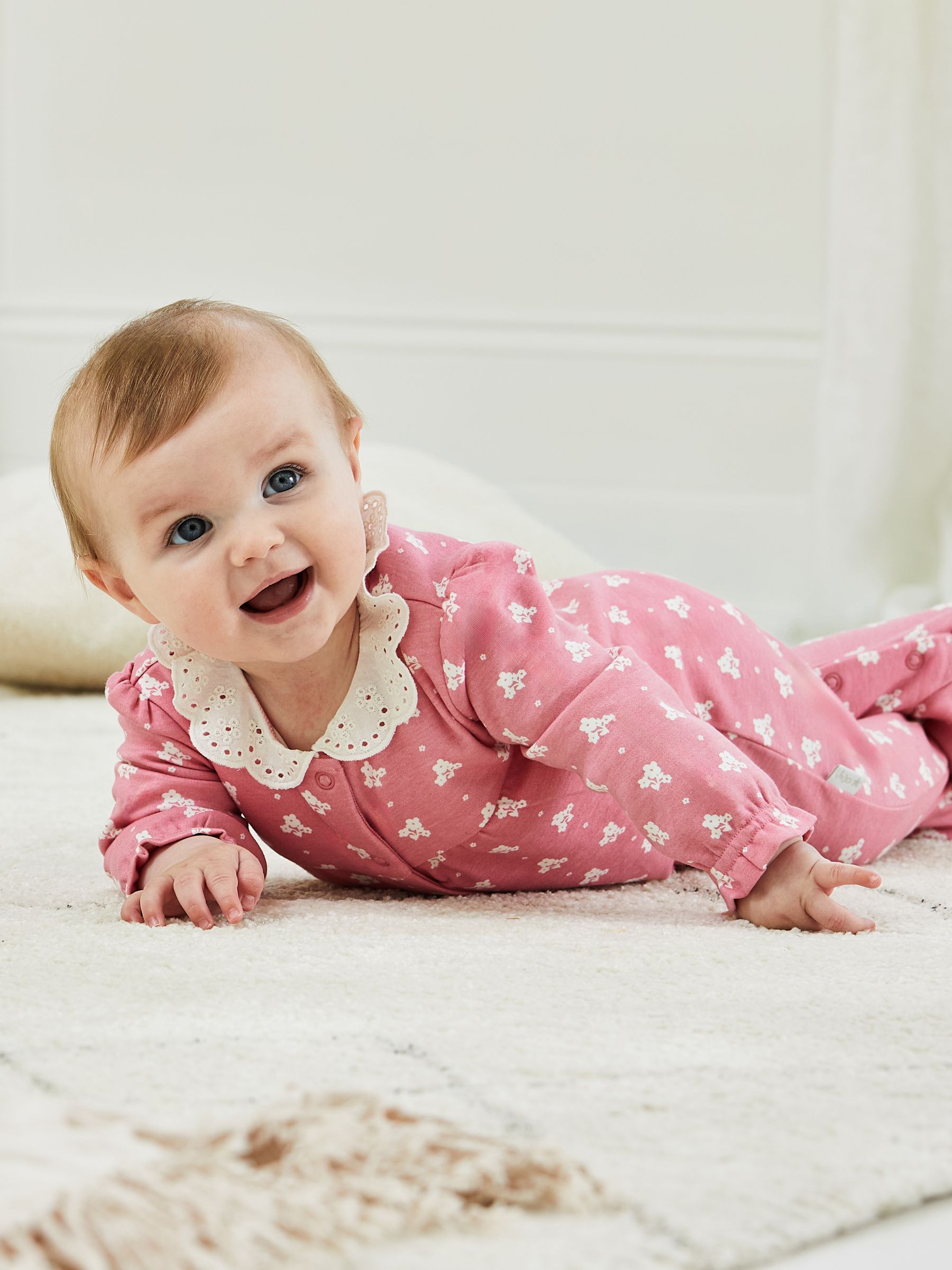 Rose Pink Pretty Printed Collar Sleepsuit