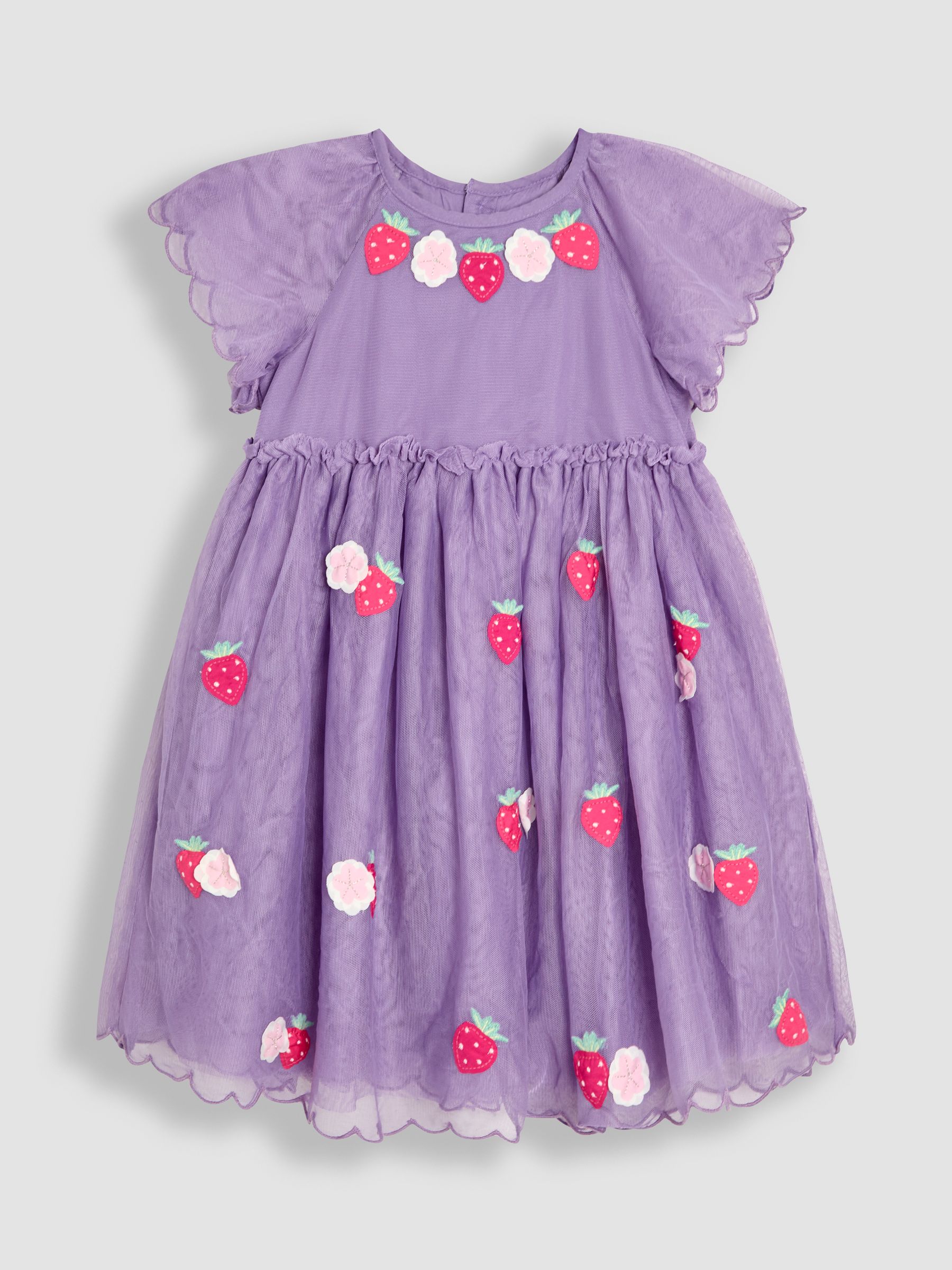 Pink Cherry Angel Sleeve Appliqué Tulle Party Dress