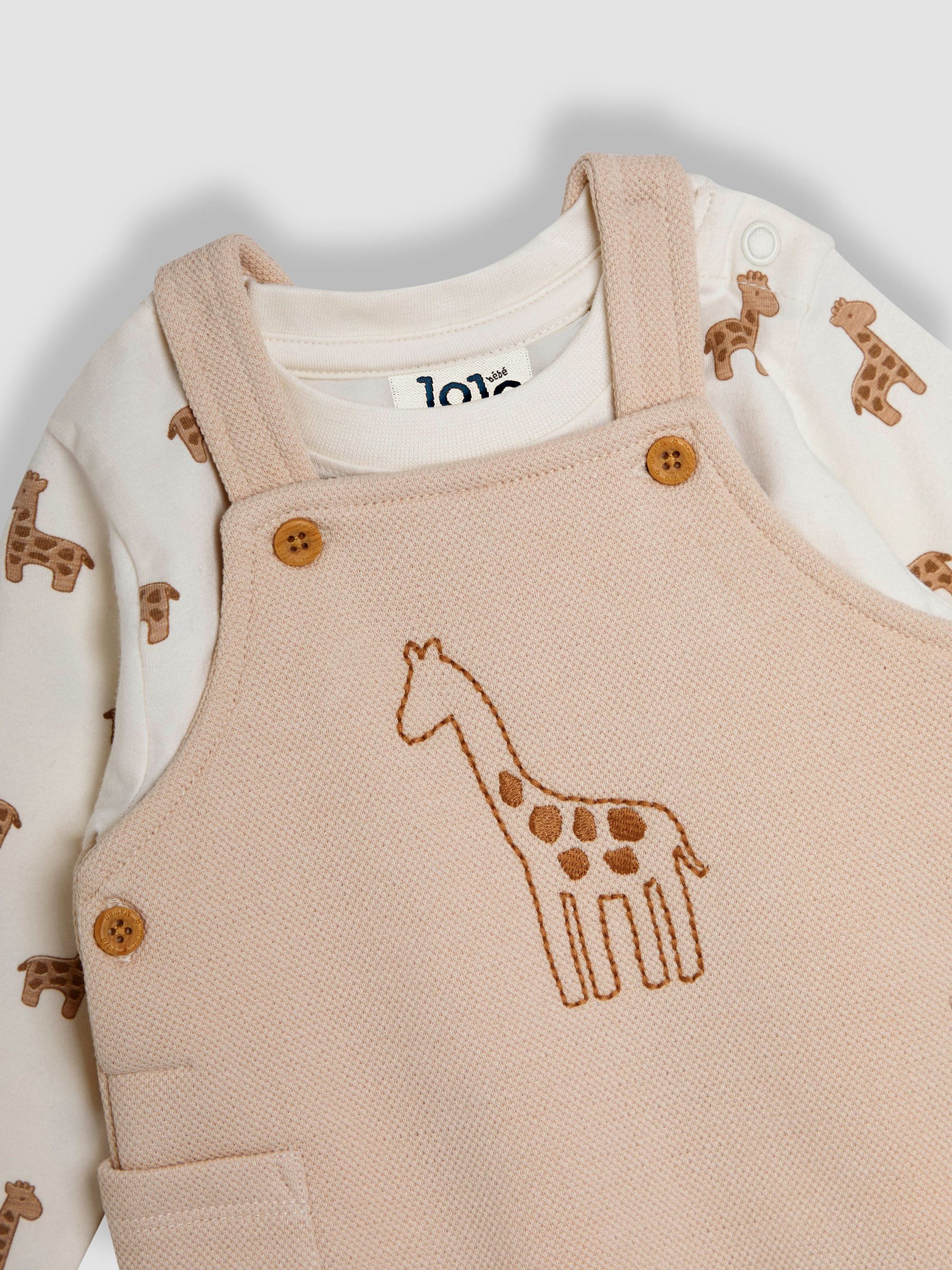 Stone Giraffe Embroidered Dungarees & T-Shirt Set