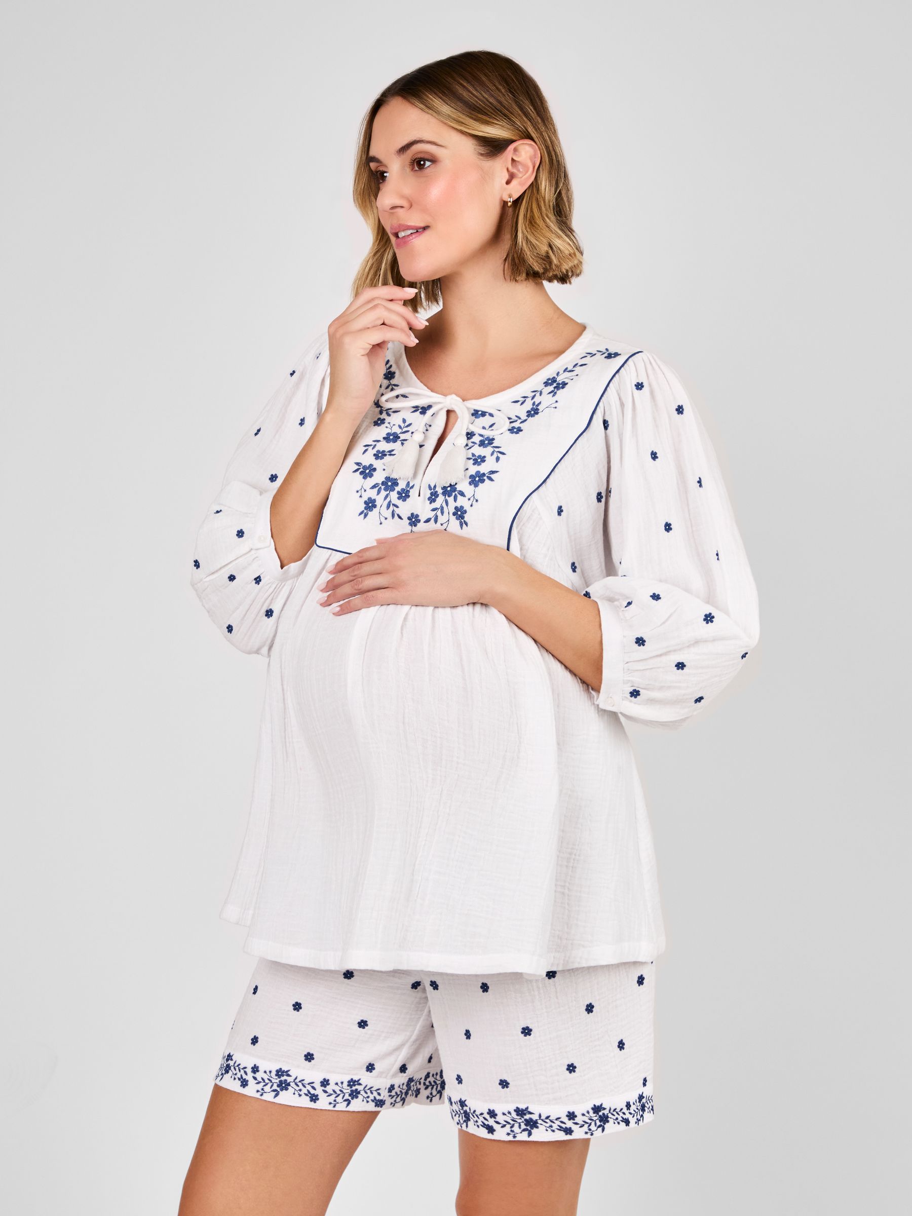 White Maternity Embroidered Blouse