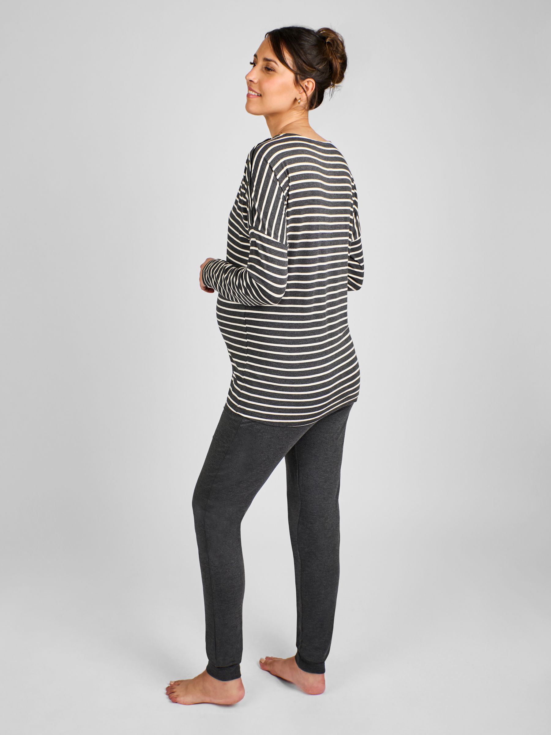 Charcoal Stripe Maternity & Nursing Pyjama Set