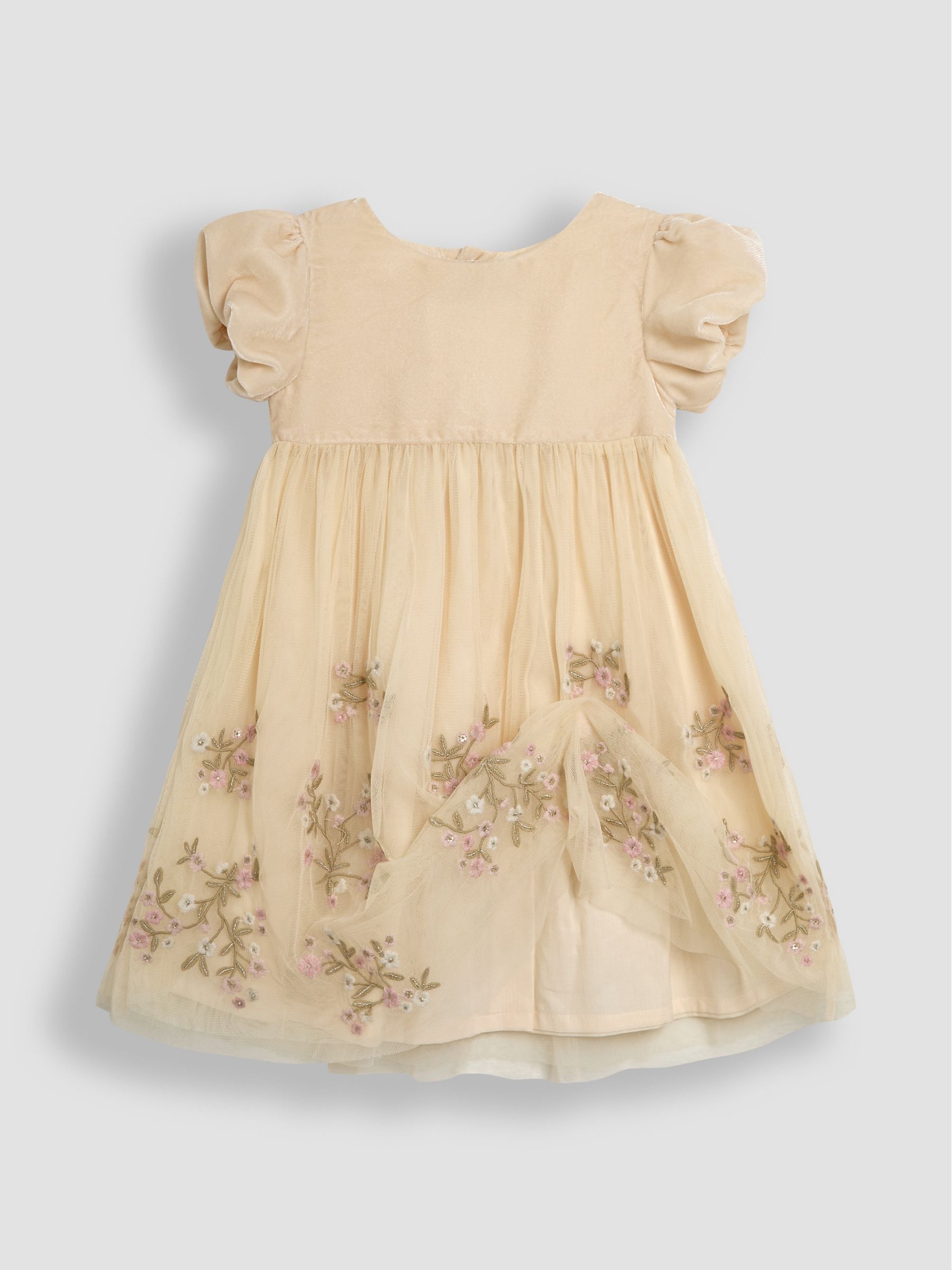 Cream Floral Embroidered Tulle Party Dress