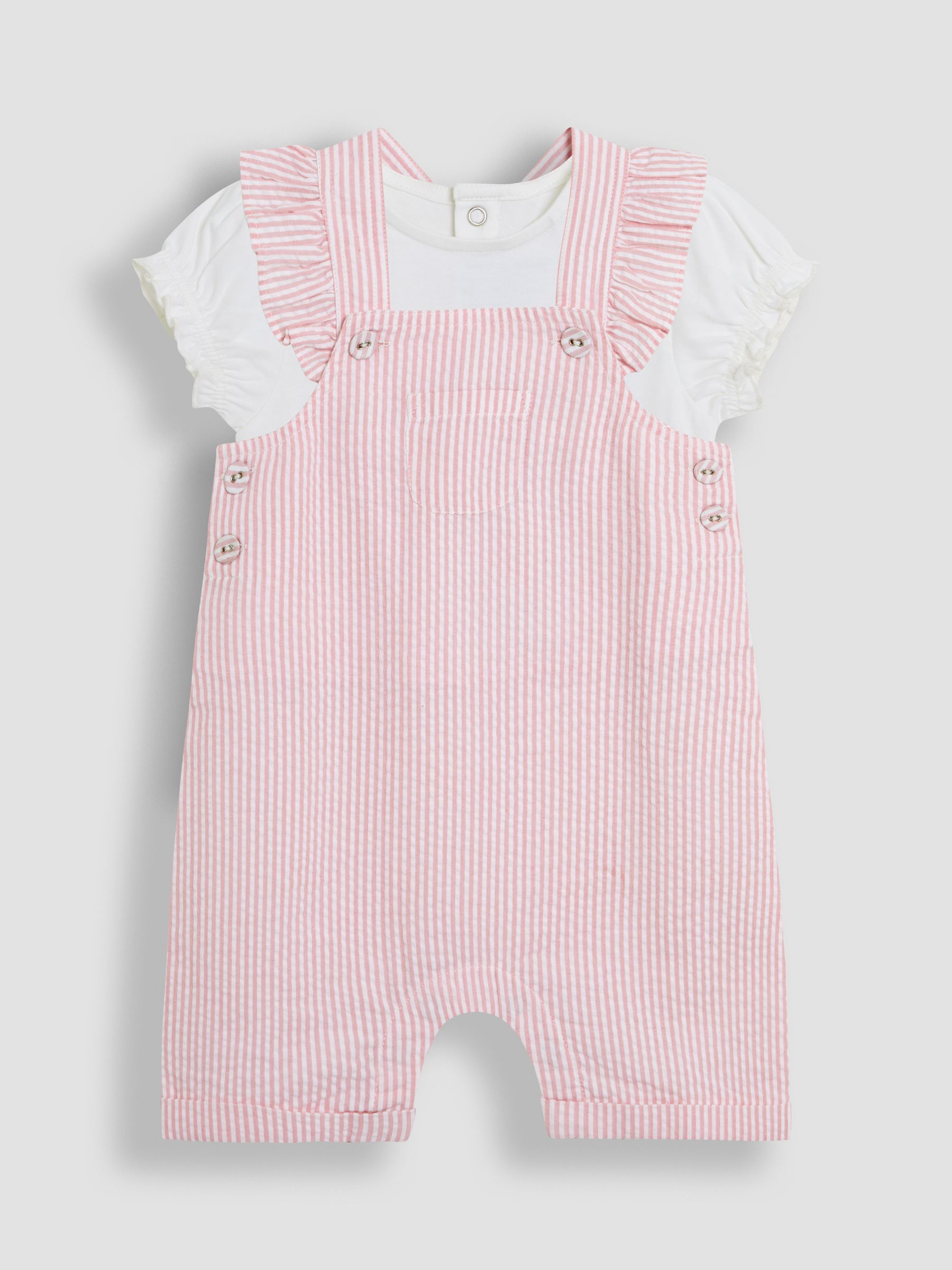 Pink 2-Piece Seersucker Stripe Dungarees & T-Shirt Set