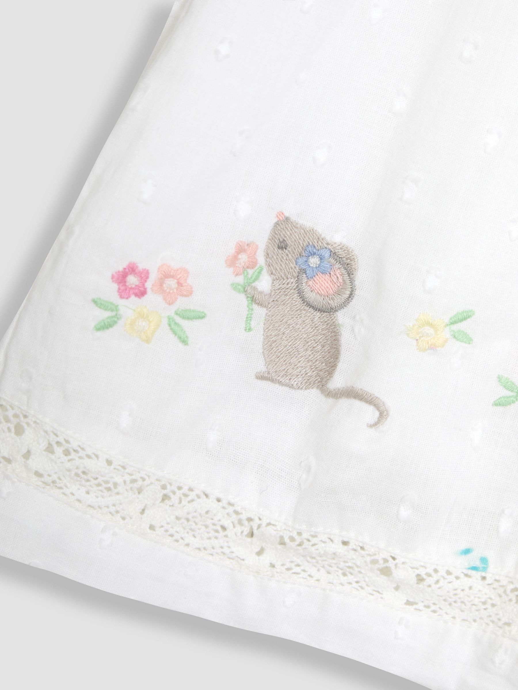 White Mouse Appliqué Ruffle 100% Cotton Blouse