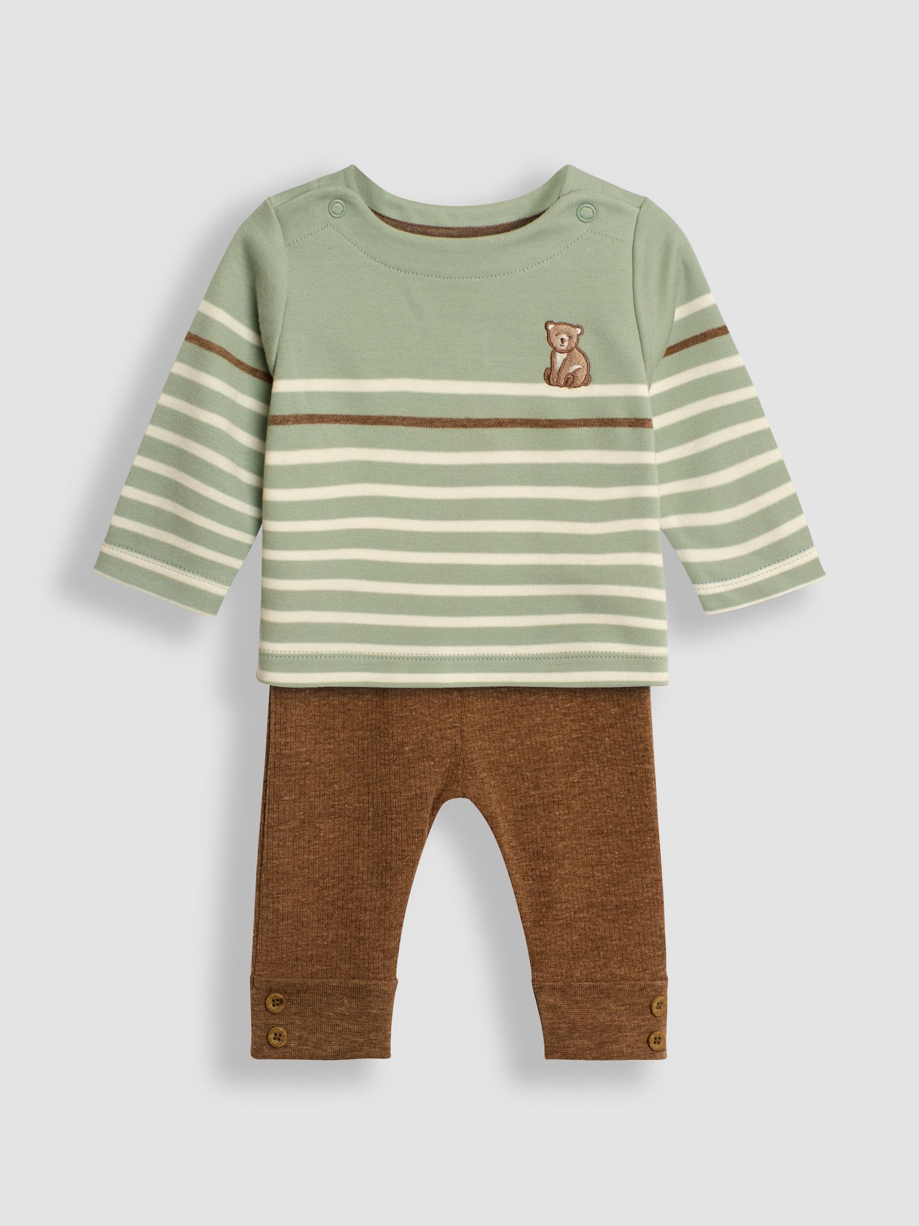 Green Bear Embroidered Breton Top And Rib Leggings Set