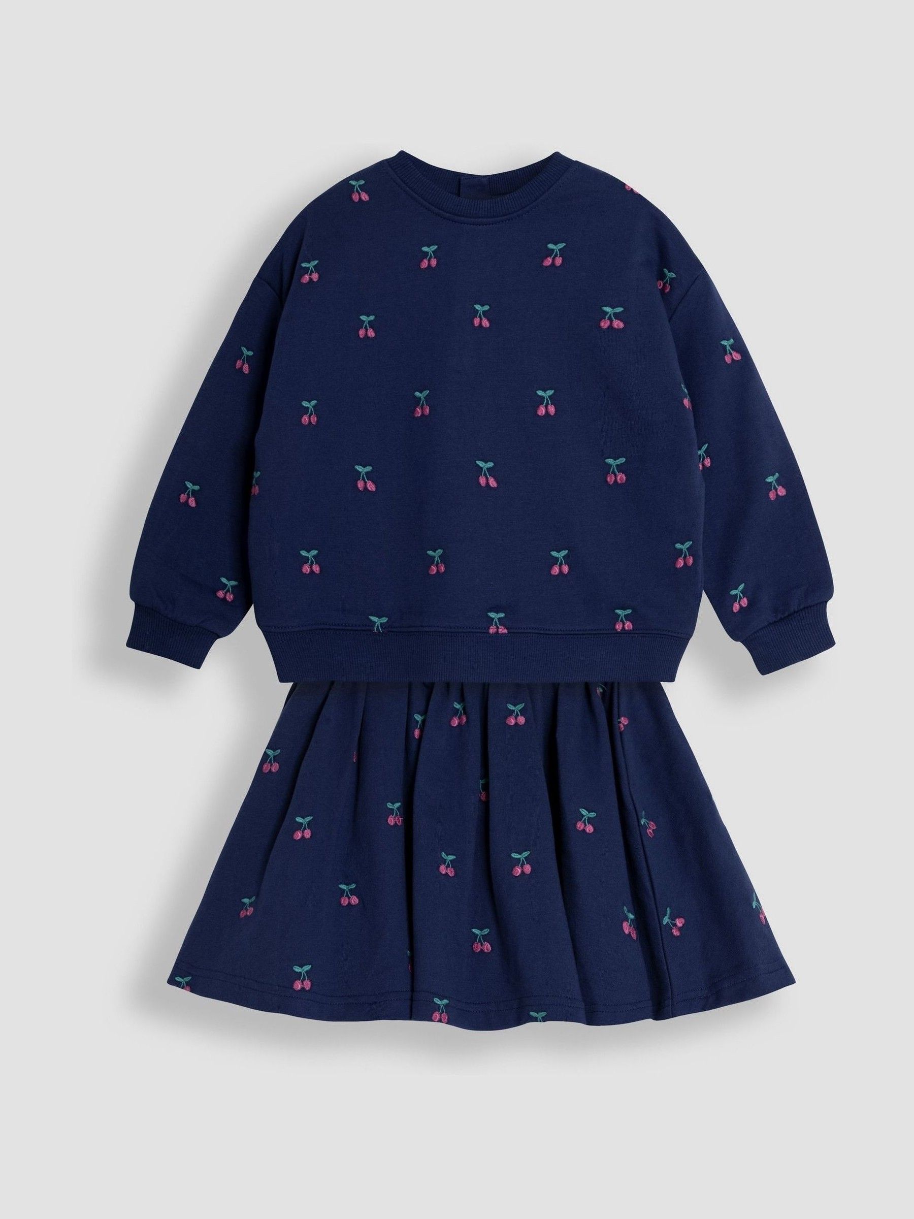 Navy Cherry Embroidered Sweatshirt And Skirt Set 2 Pack