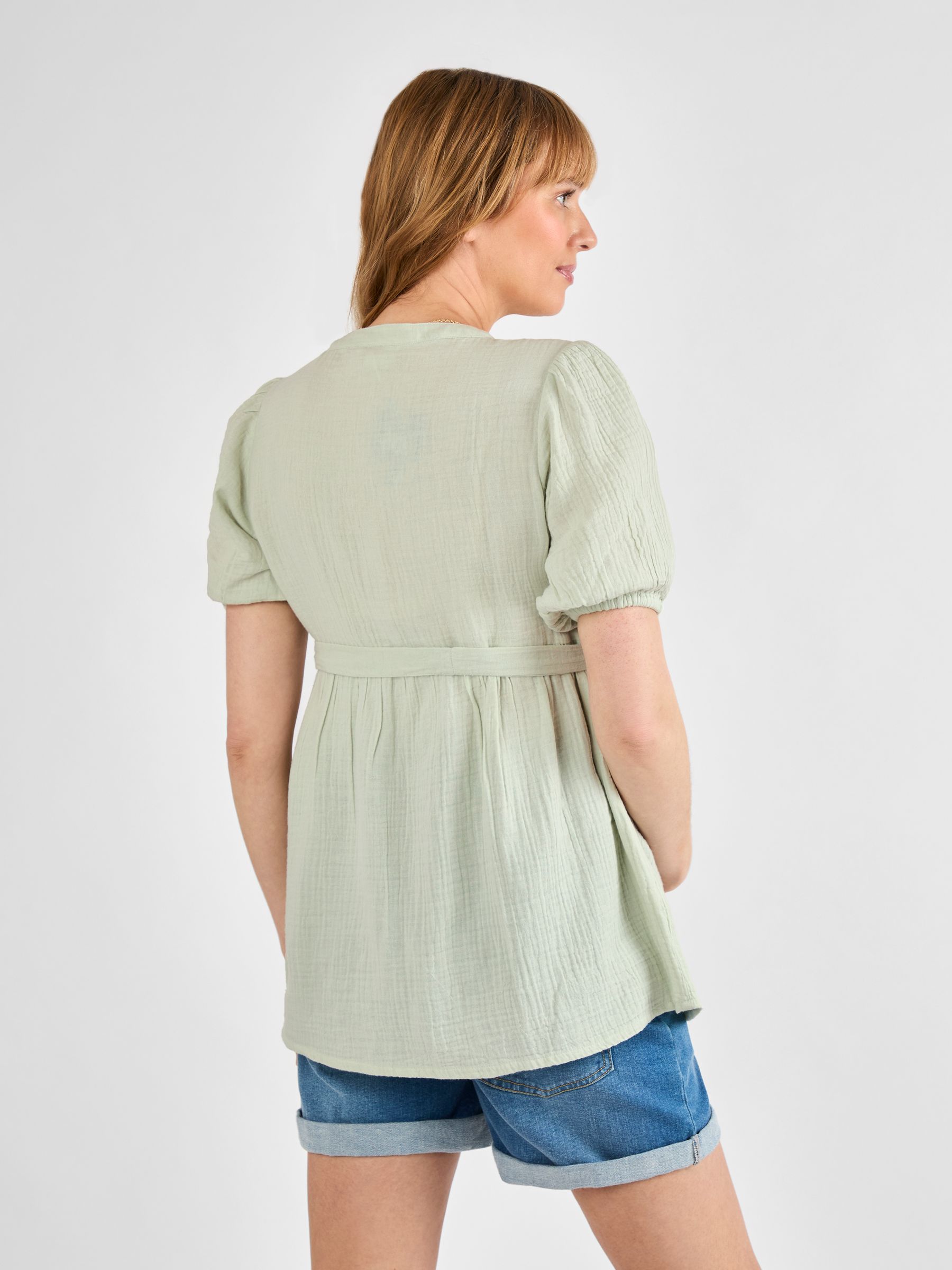 Green Short Sleeve Textured Maternity Blouse