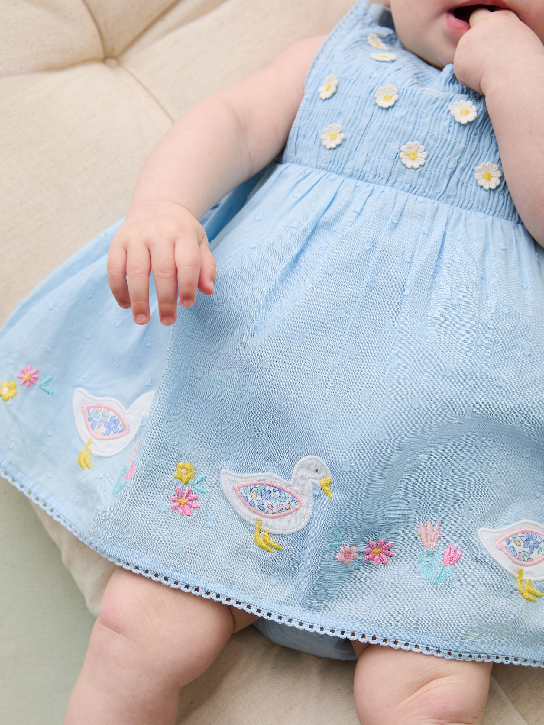 Blue Duck Floral Baby Appliqué 100% Cotton Dress
