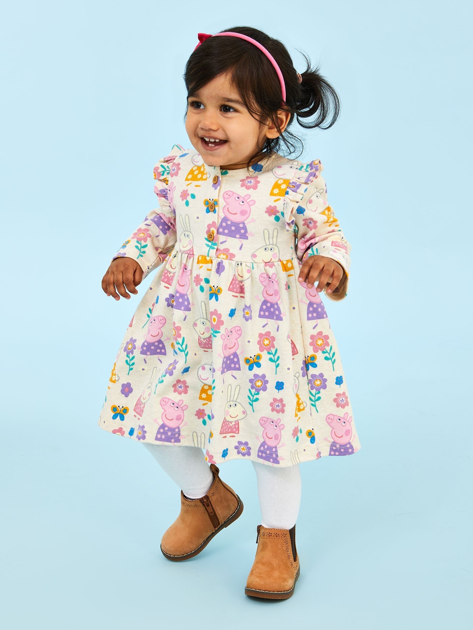 Neutral Peppa Pig Printed Button Front Dress