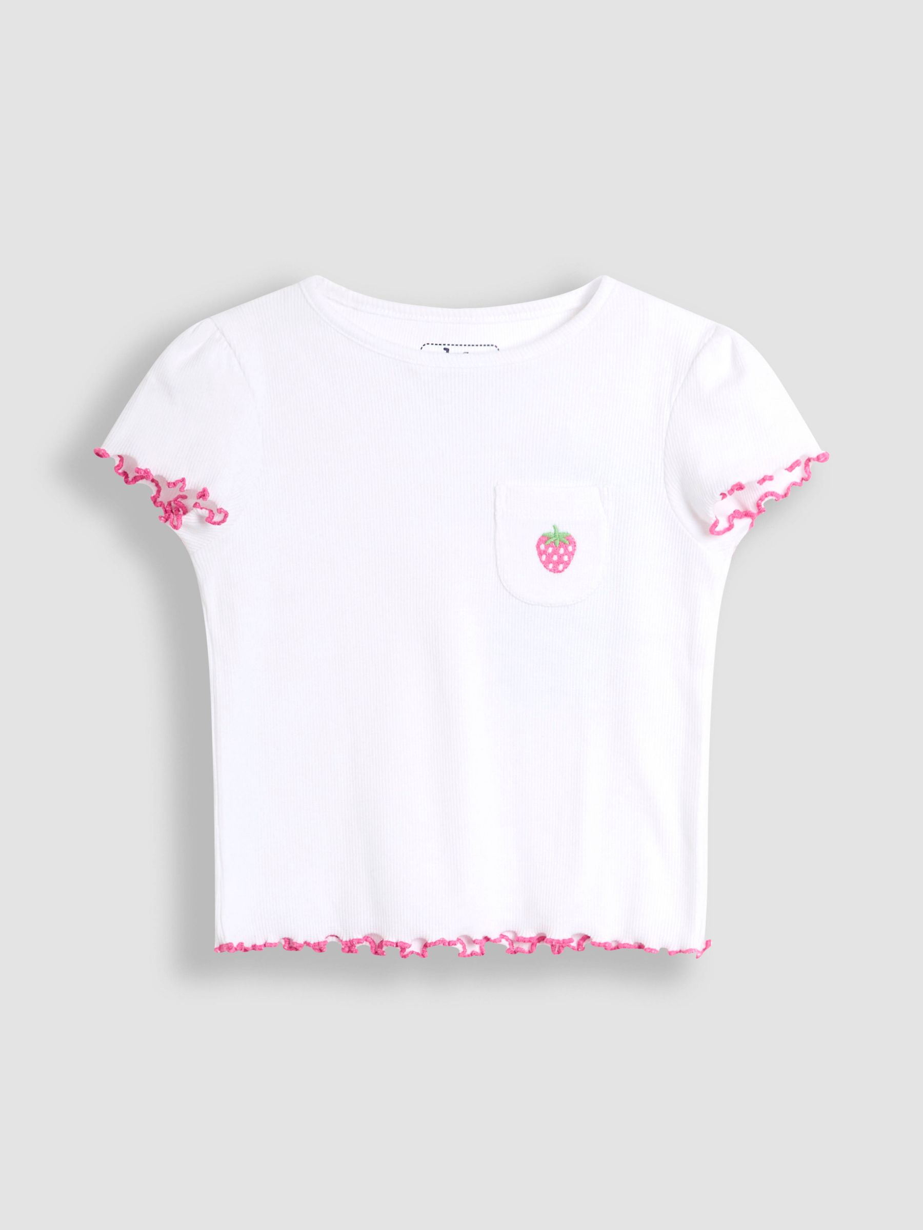 White 100% Cotton Strawberry Embroidered Rib Pyjamas