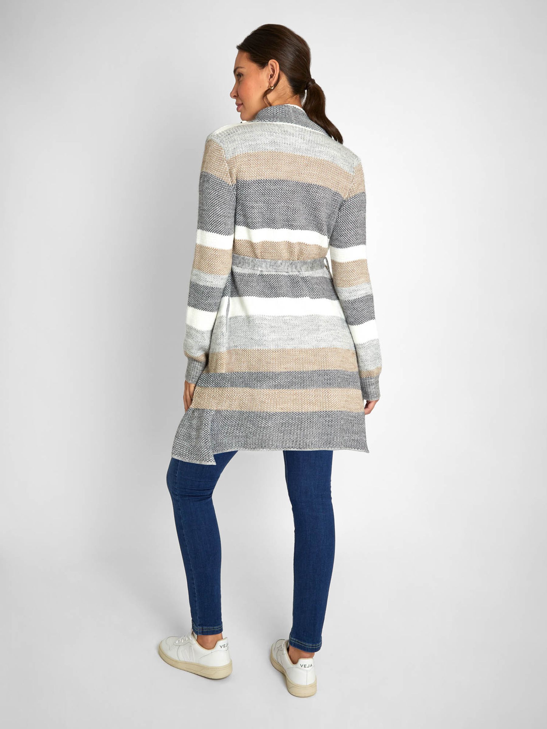 Grey Cream Stripe Drape Maternity & Nursing Cardigan