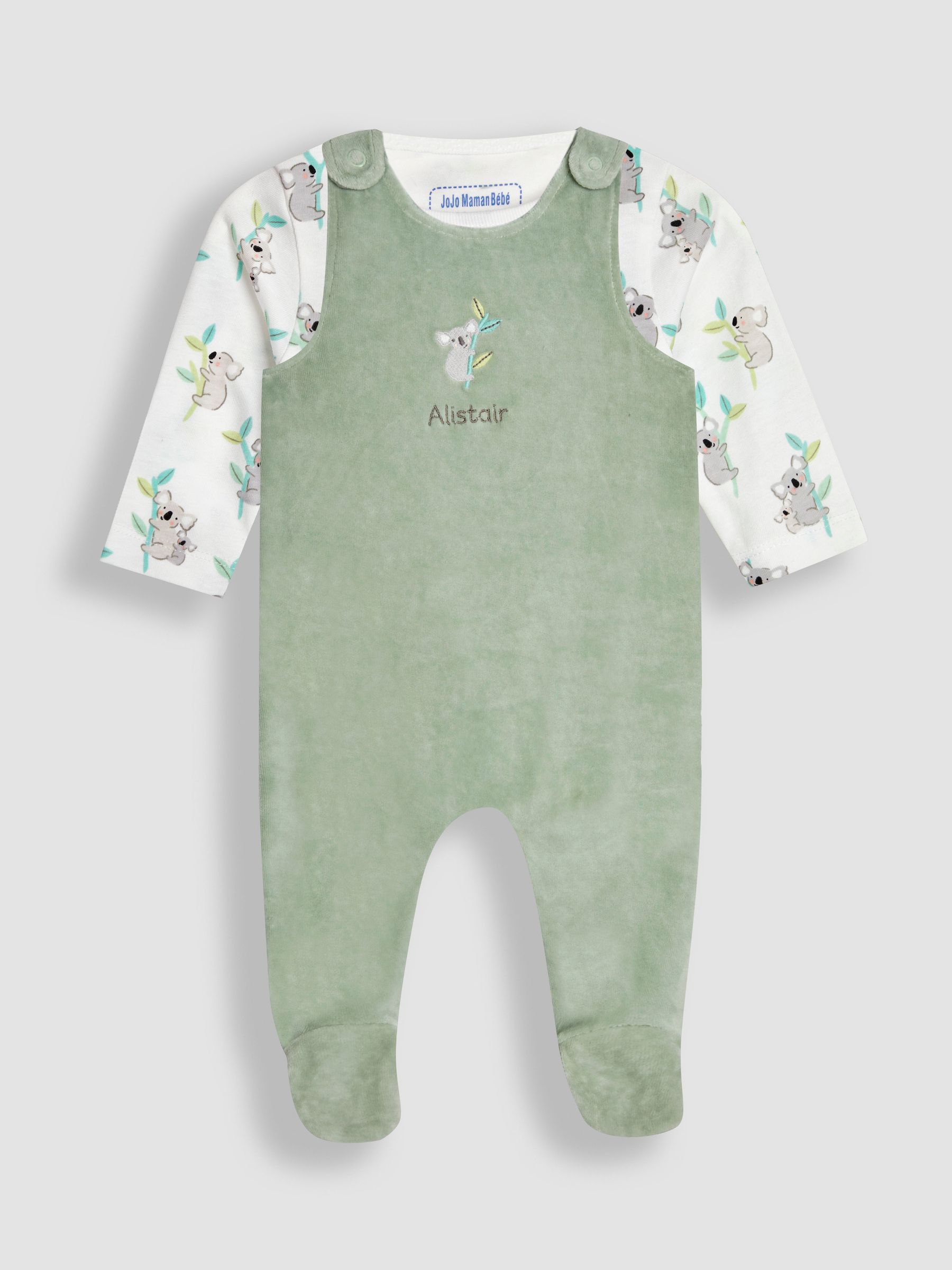 Green Personalised Koala Dungarees Set 2 Piece