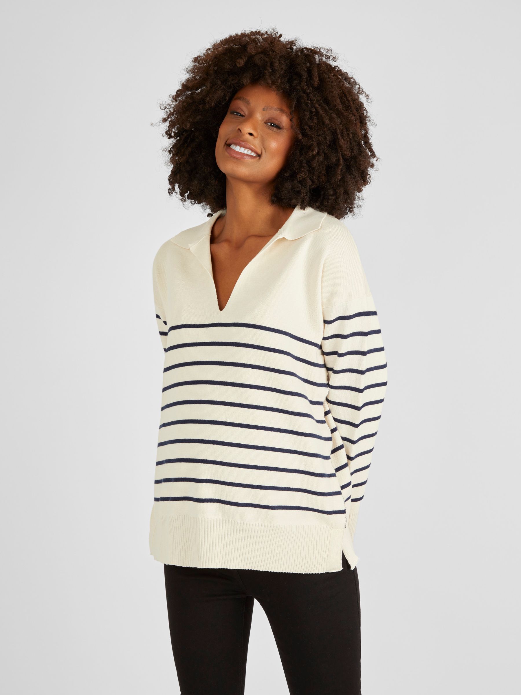 Cream & Black Stripe Collared Maternity & Nursing Jumper