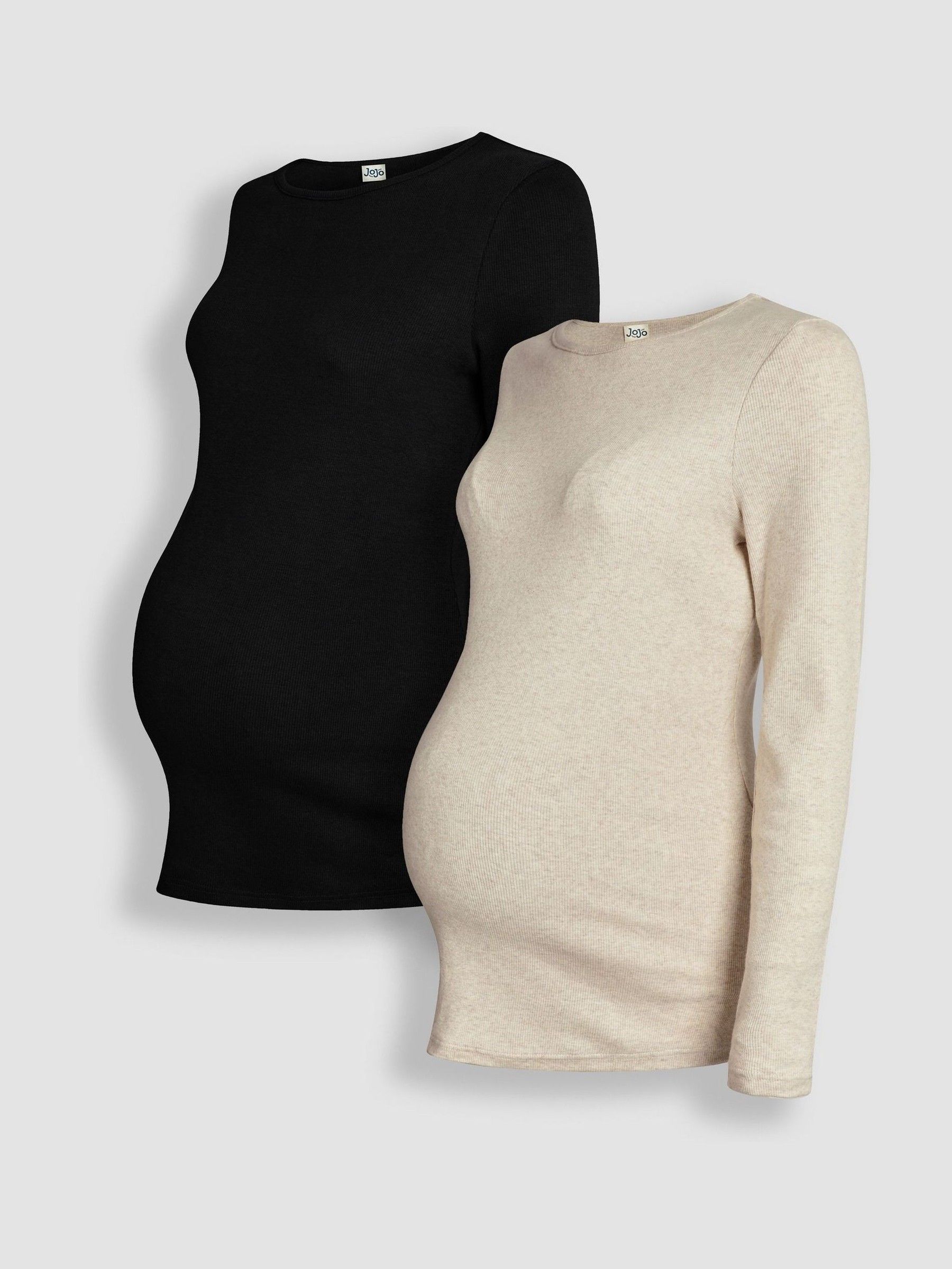 Oatmeal Cream & Black 2-Pack Ribbed Jersey Maternity Tops