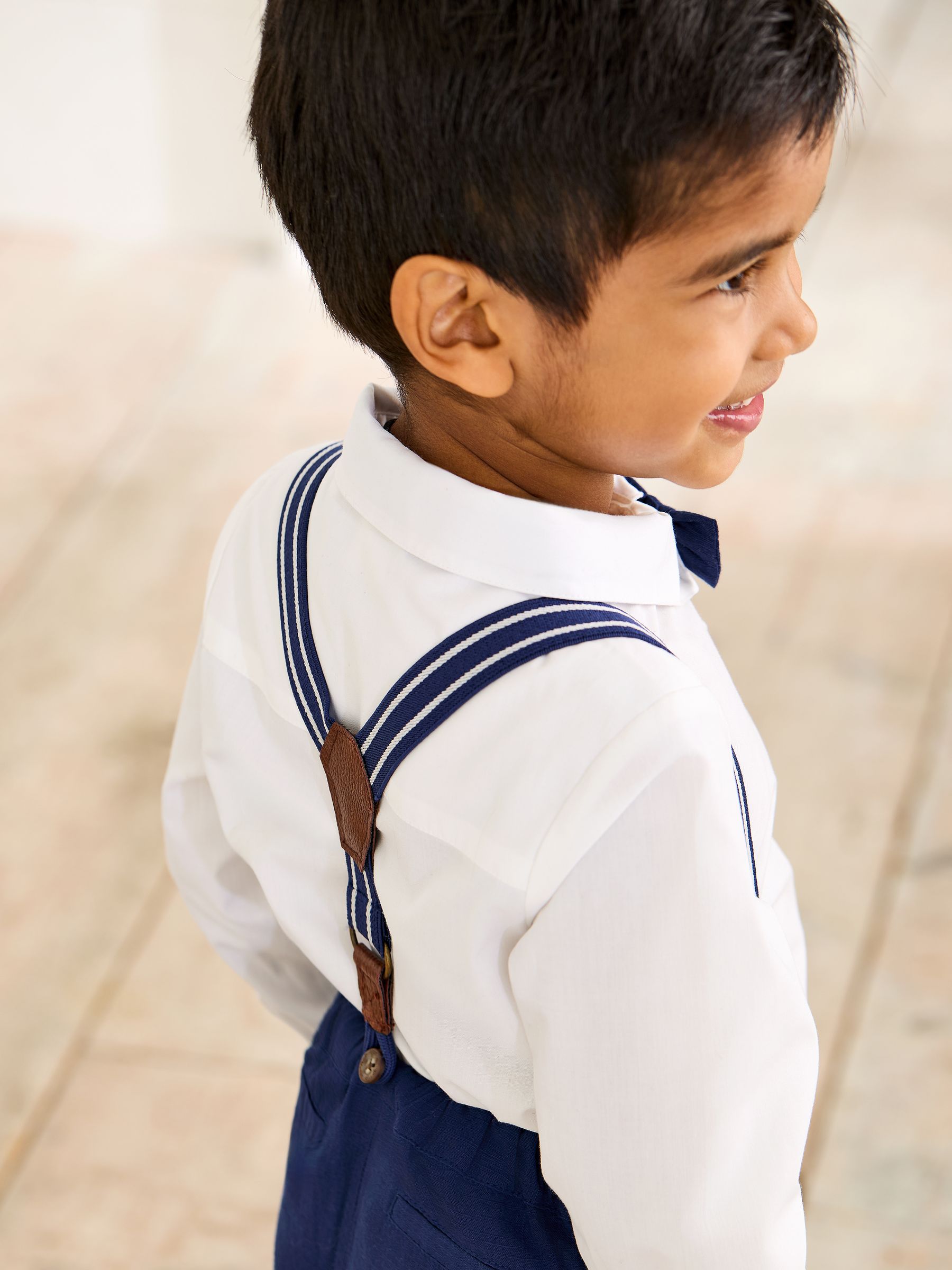 Navy 4-Piece Shirt & Trouser Set With Bow Tie & Braces