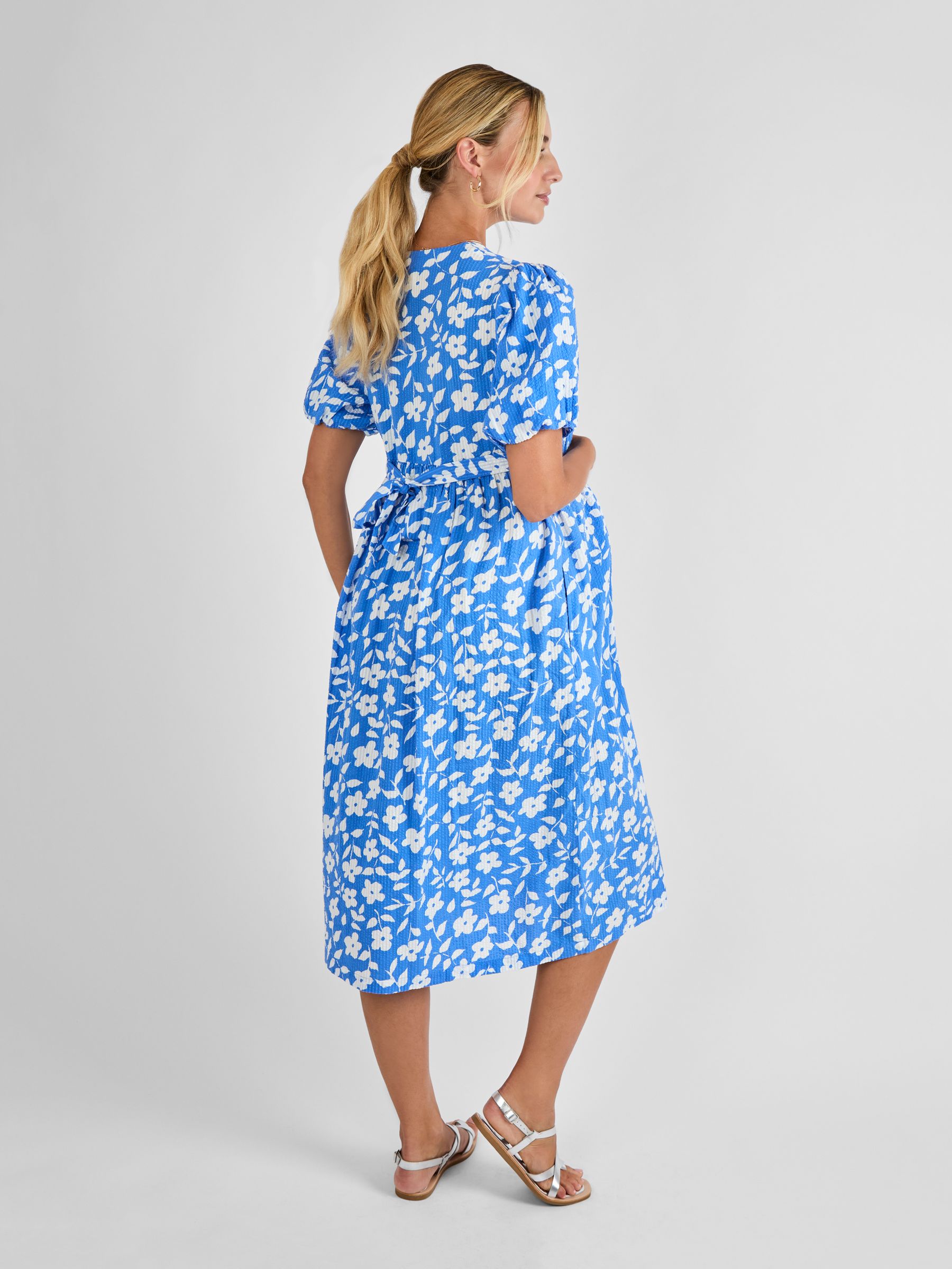 Blue Floral Print Maternity Midi Dress