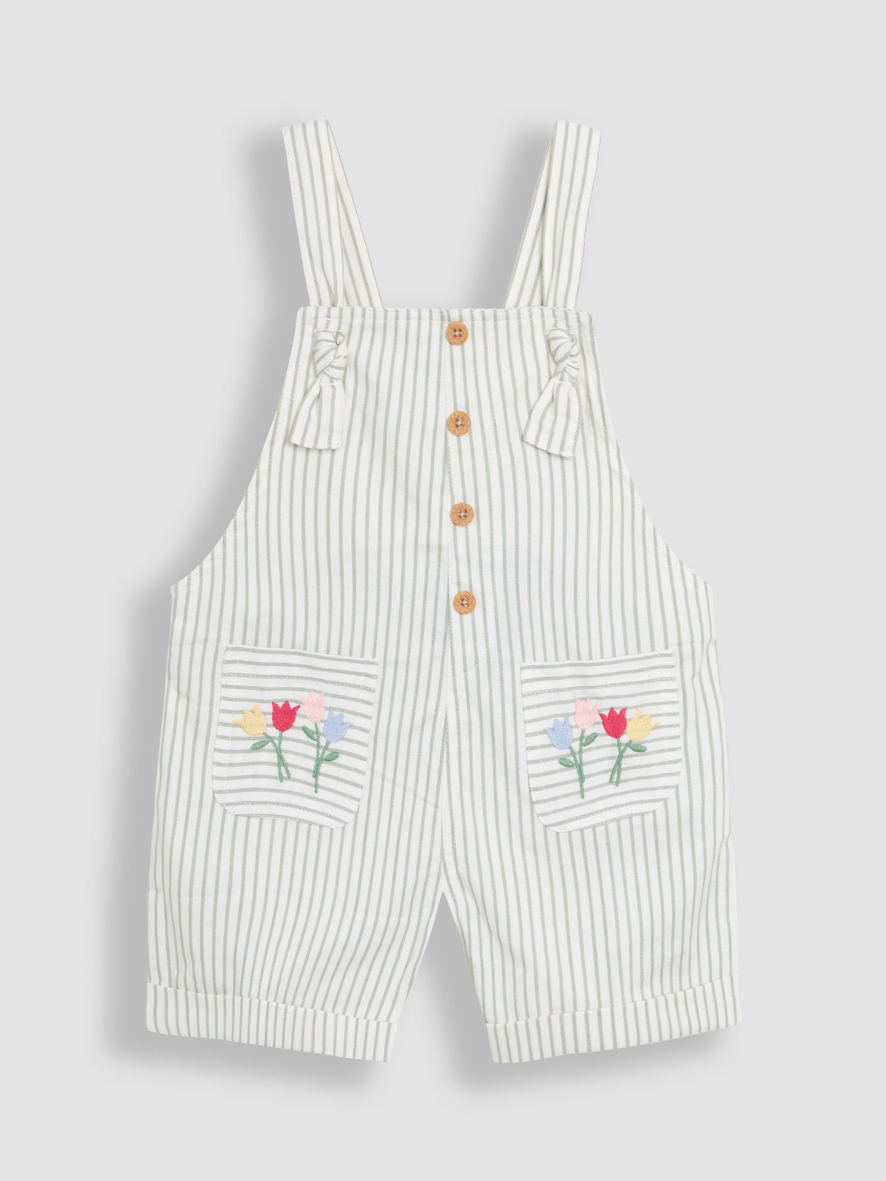 Green Floral 100% Cotton Embroidered Stripe Dungarees