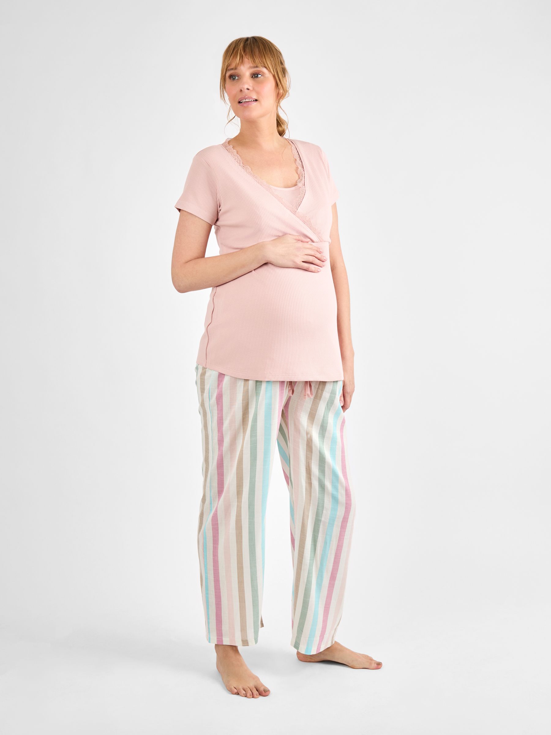 Pink Maternity Stripe and Nursing Pyjamas Set