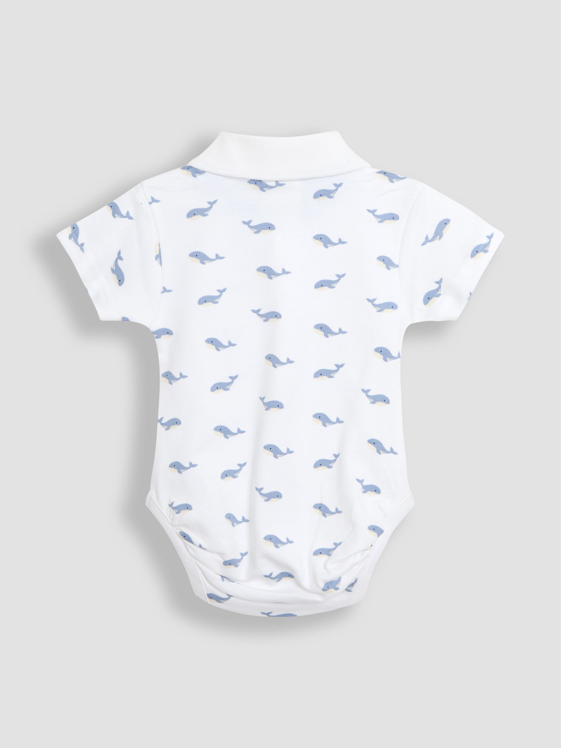 White Whale Print 100% Cotton Polo Shirt Bodysuit