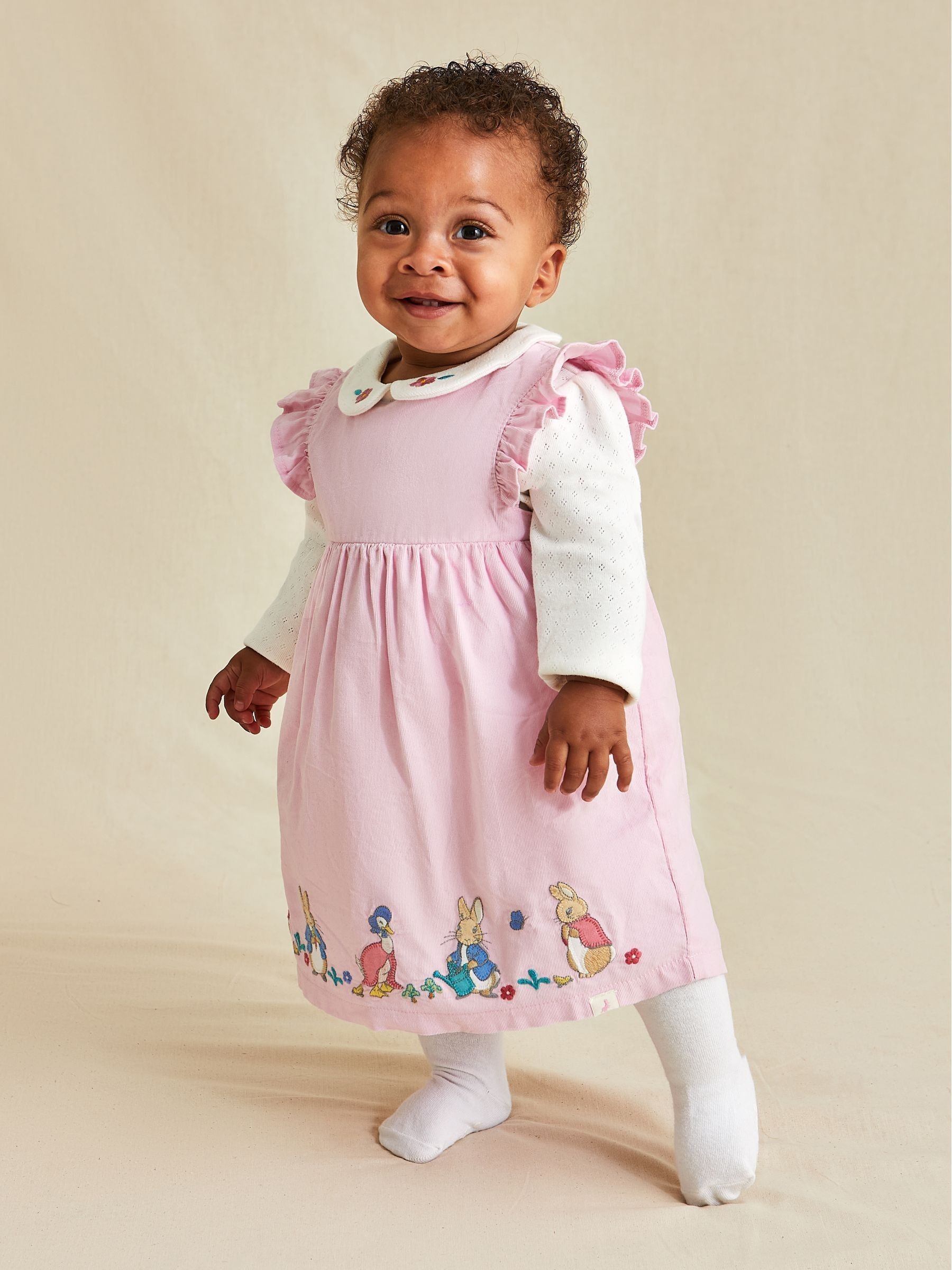Pink Baby Peter Rabbit Embroidered Dress and Body Set
