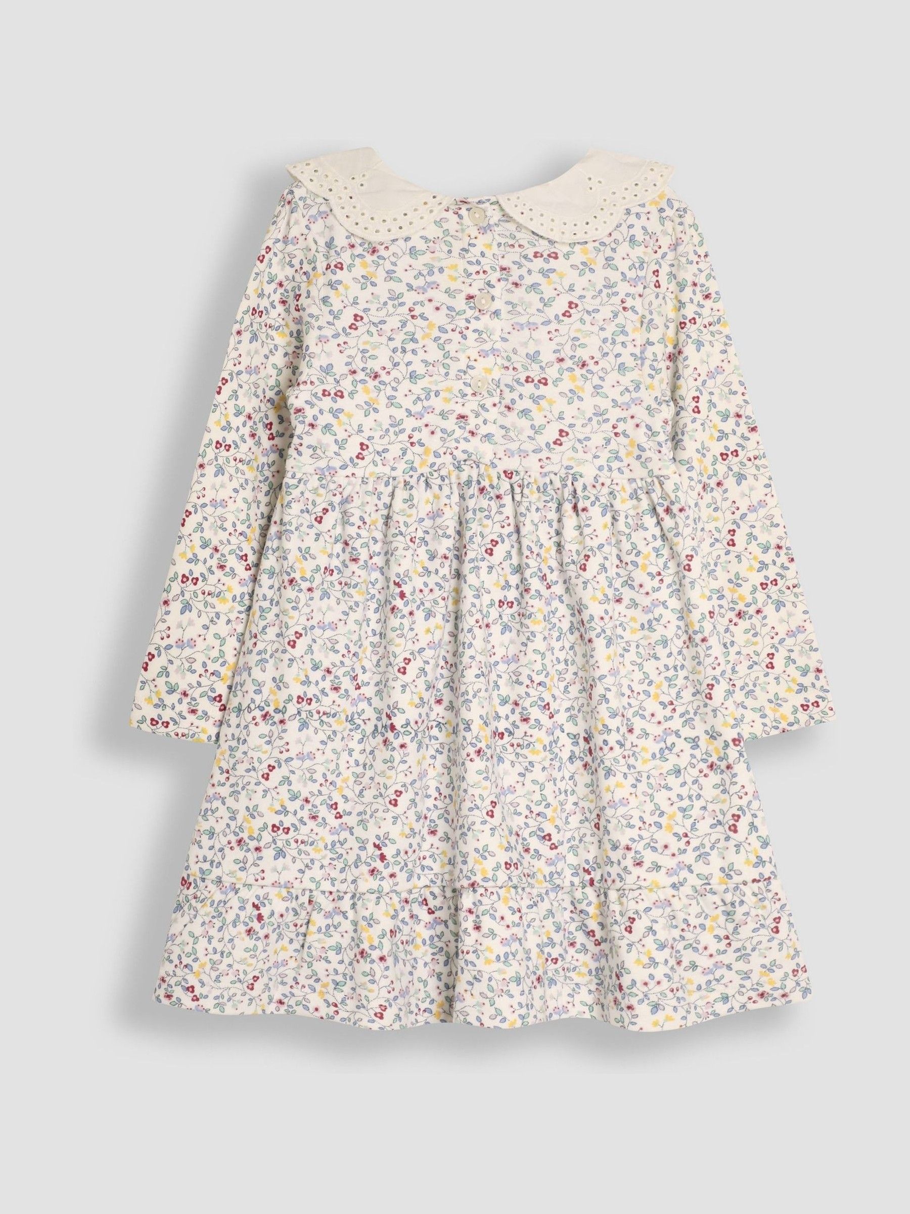 Cream Floral Smocked Broderie Collar Dress