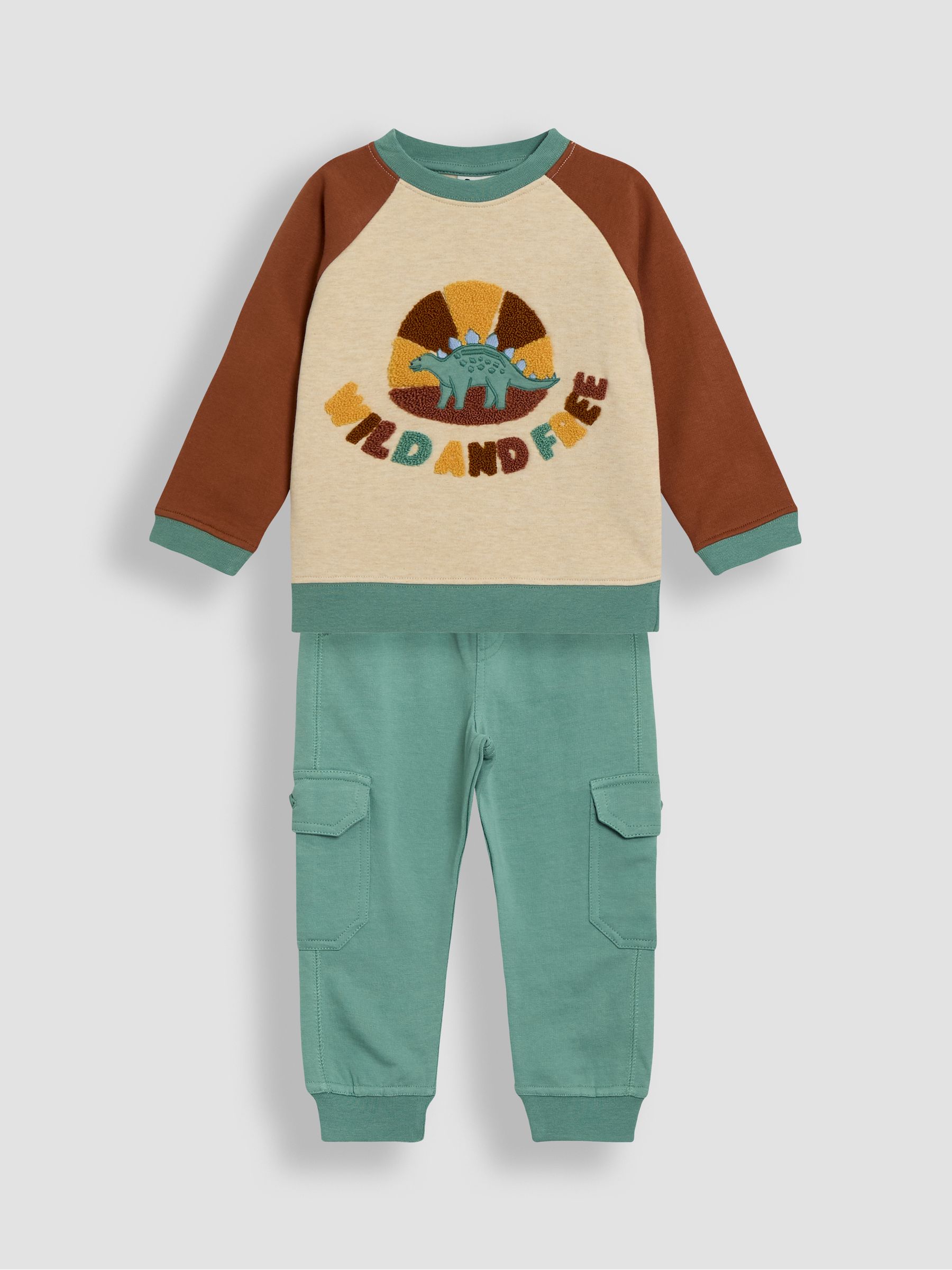 Natural Dino Appliqué Sweatshirt & Cargo Joggers Set