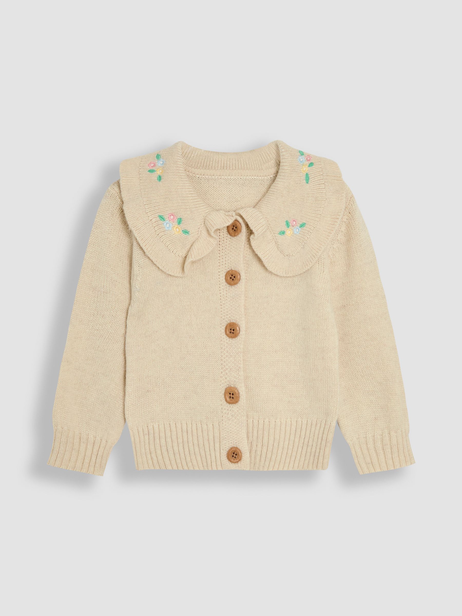 Natural Frill Embroidered Collar Cardigan